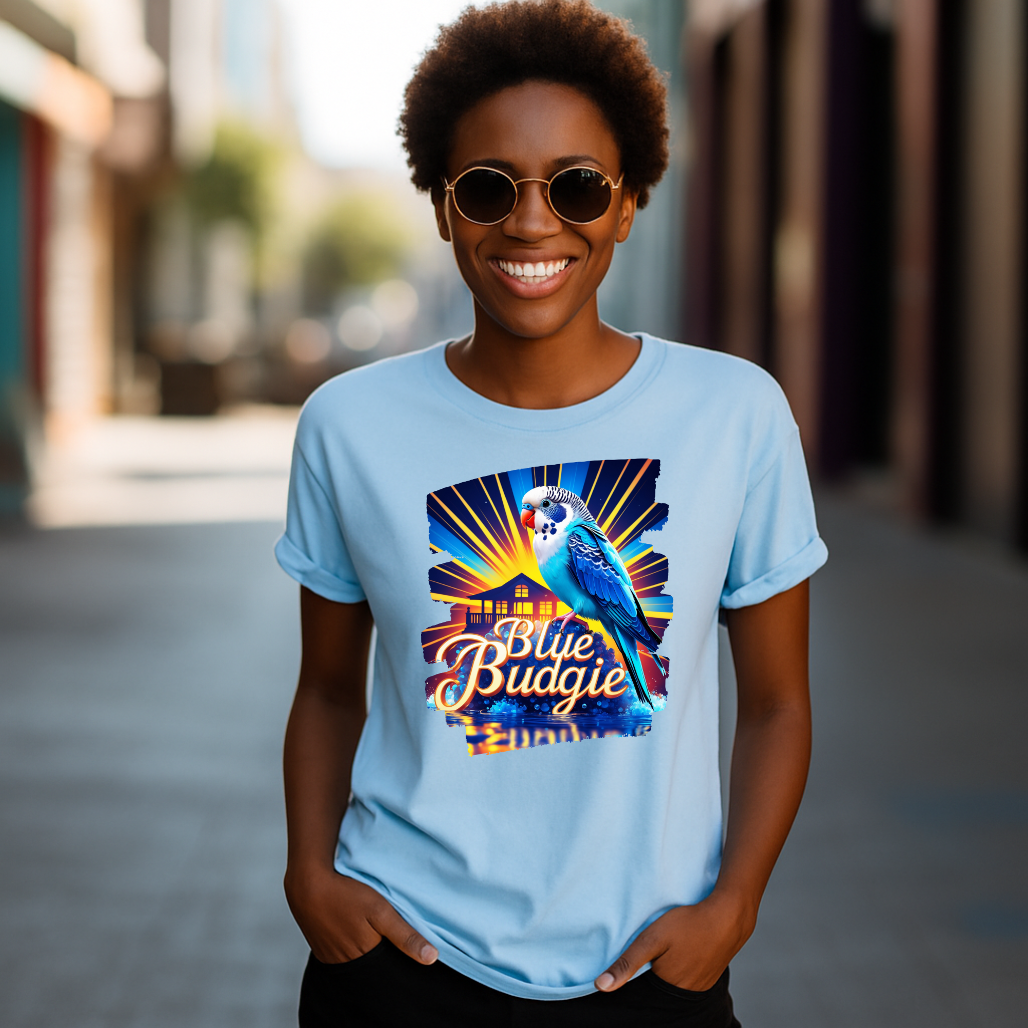Blue Budgie Sunburst T-Shirt