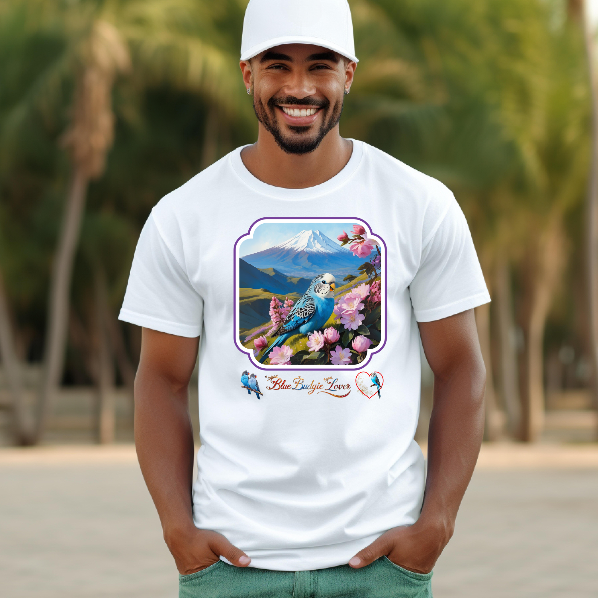 Blue Budgie Lover Mountain T-Shirt