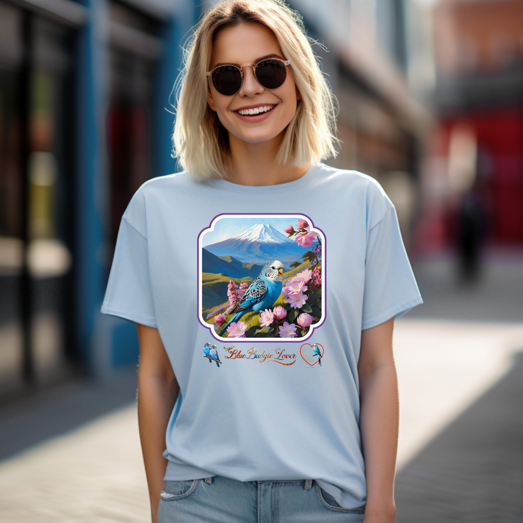 Blue Budgie Lover Mountain T-Shirt