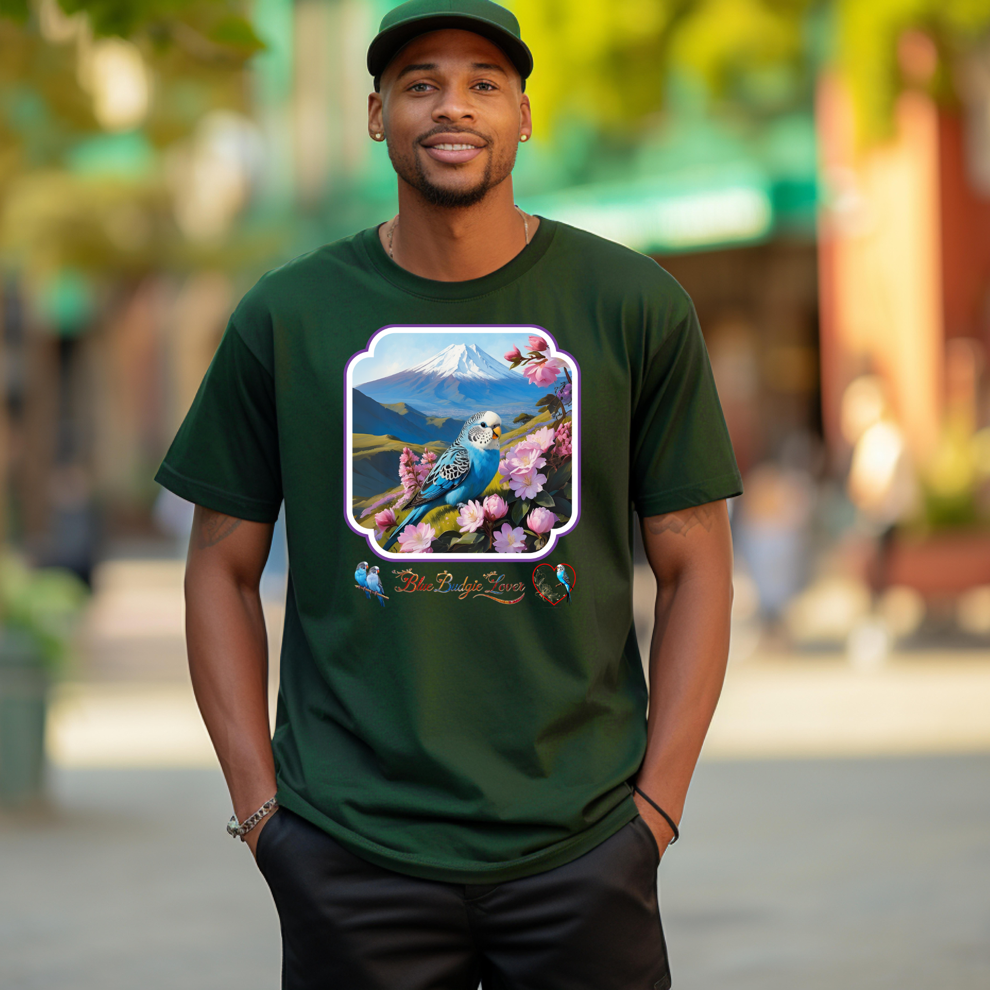 Blue Budgie Lover Mountain T-Shirt