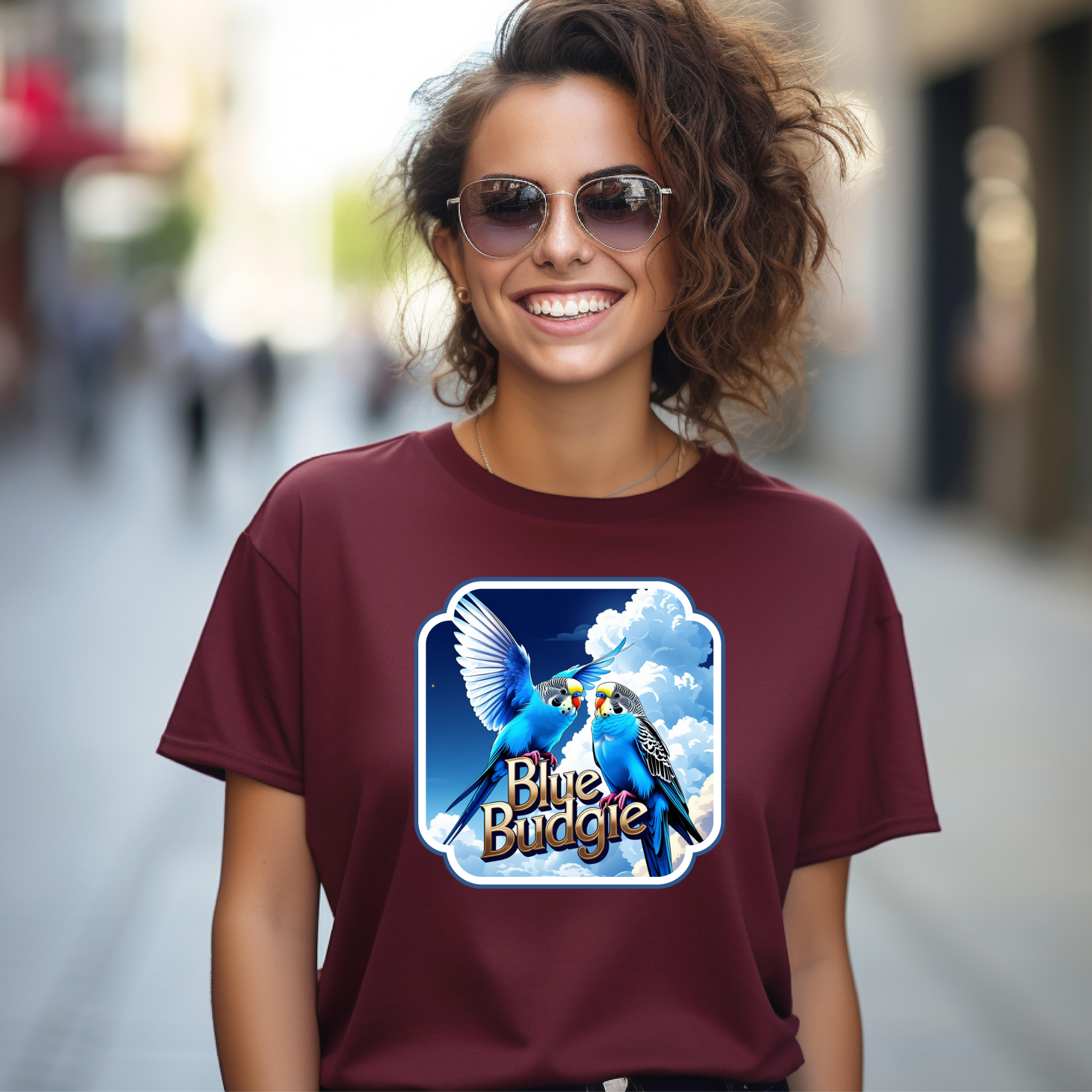 Flying Blue Budgie Sky T-Shirt