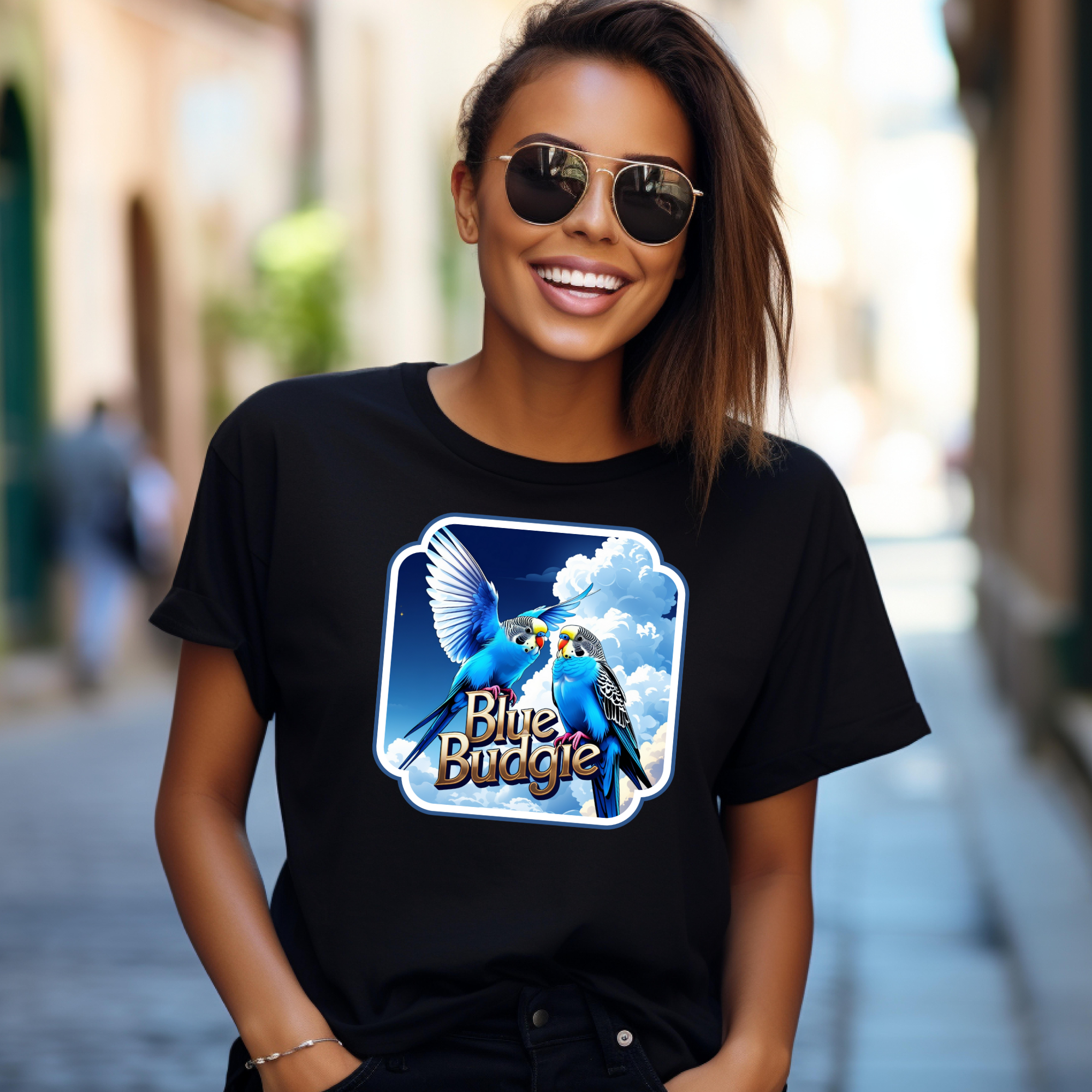 Flying Blue Budgie Sky T-Shirt
