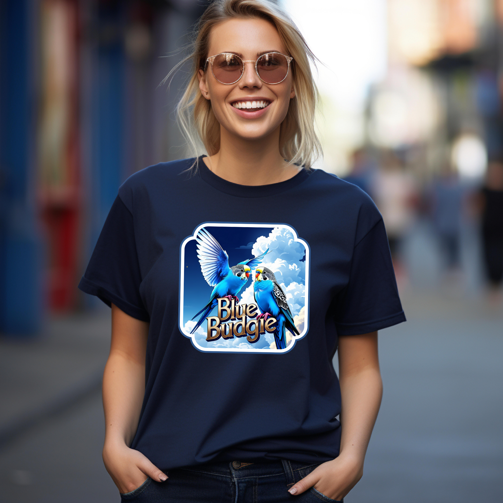 Flying Blue Budgie Sky T-Shirt