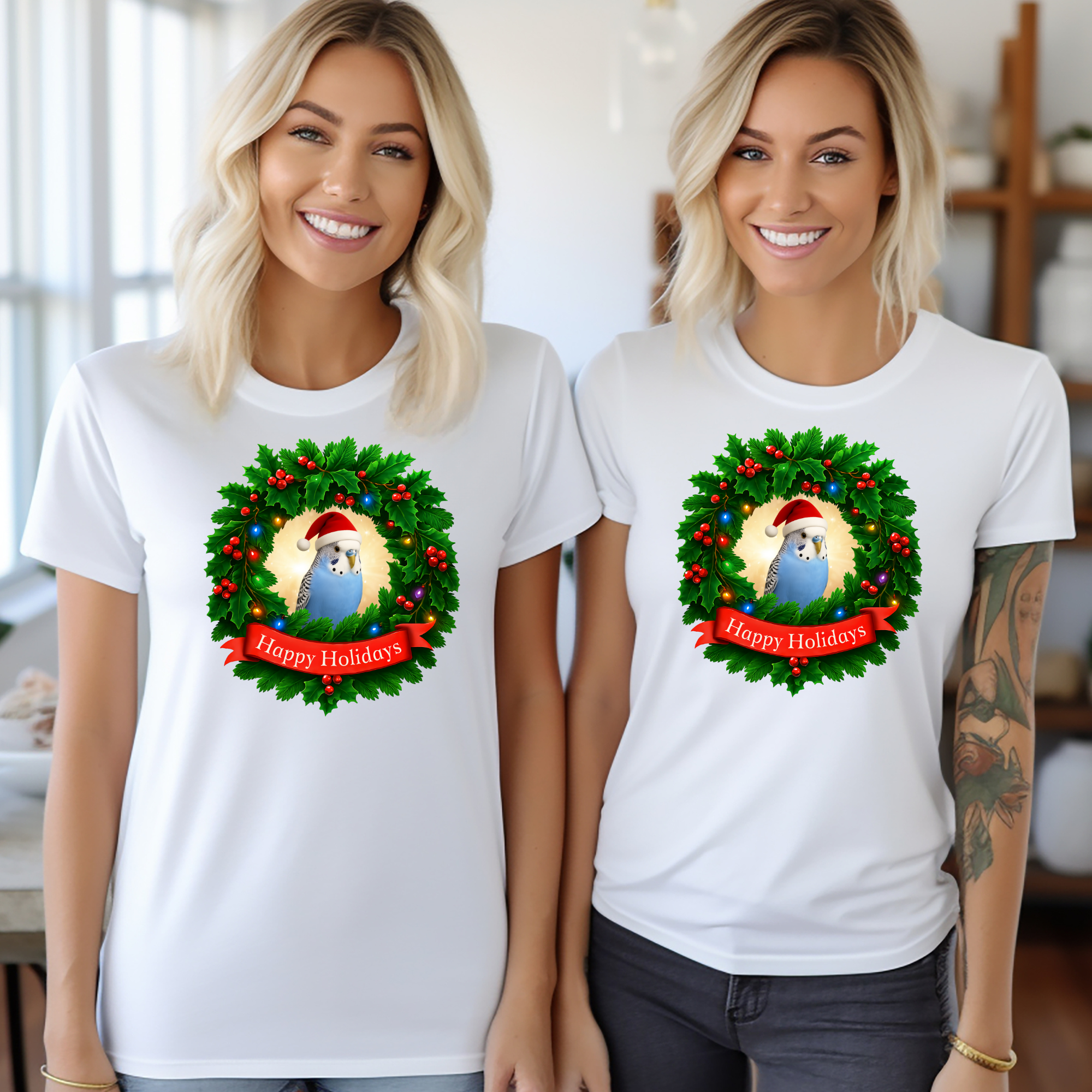 Happy Holidays Blue Budgie T-Shirt