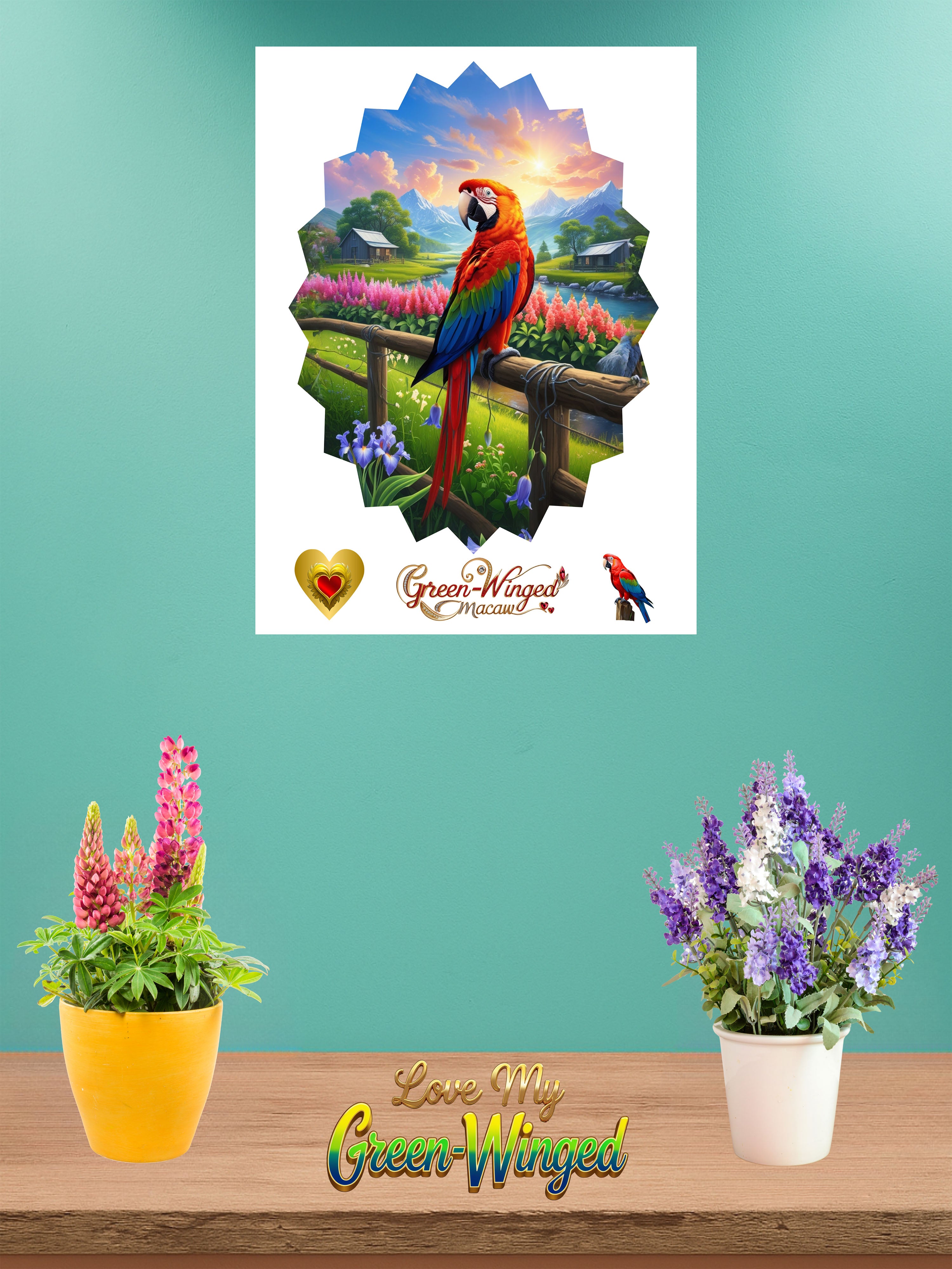 Floral Green Winged Macaw Wall-Hanging