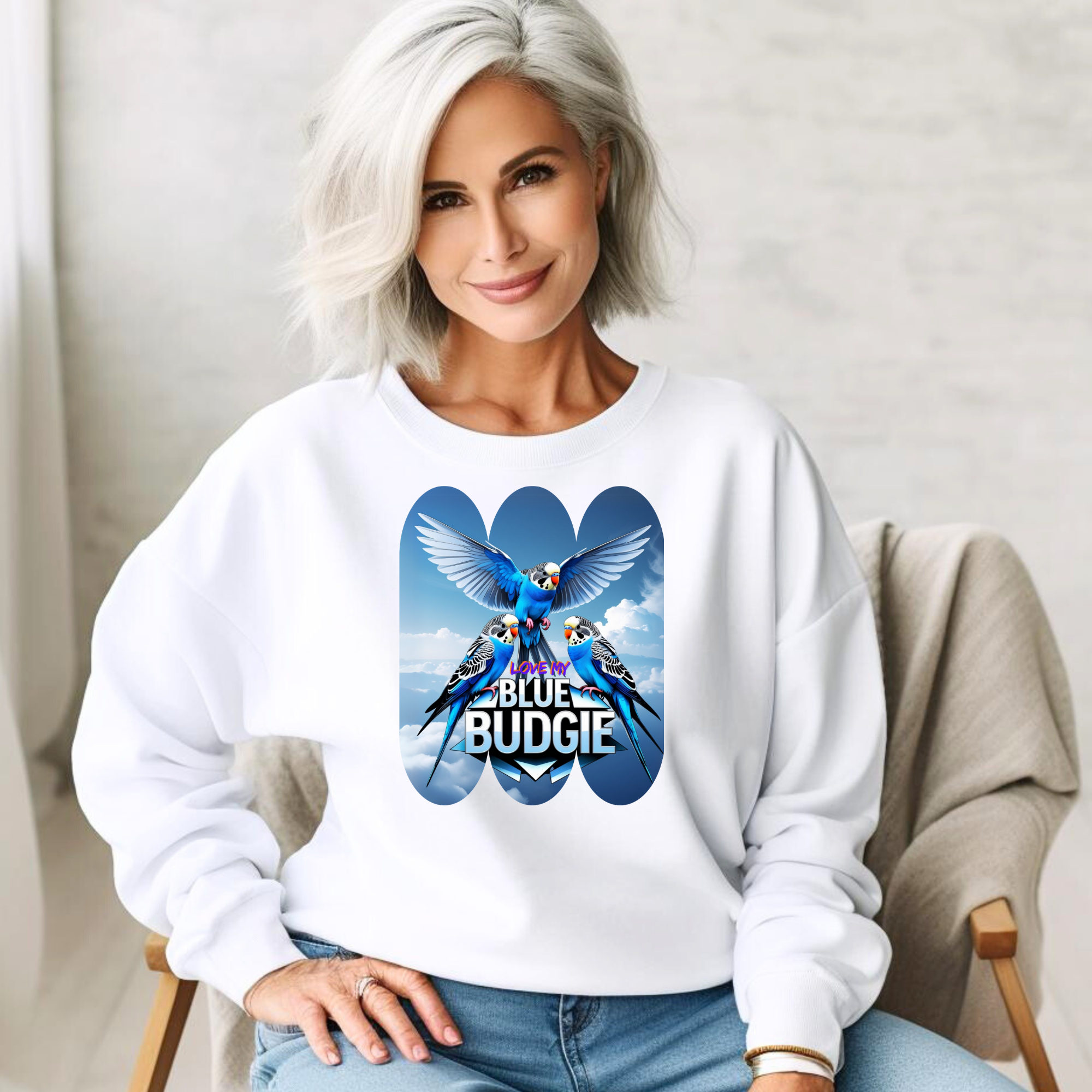 Blue Budgie Flying Sky Sweatshirt