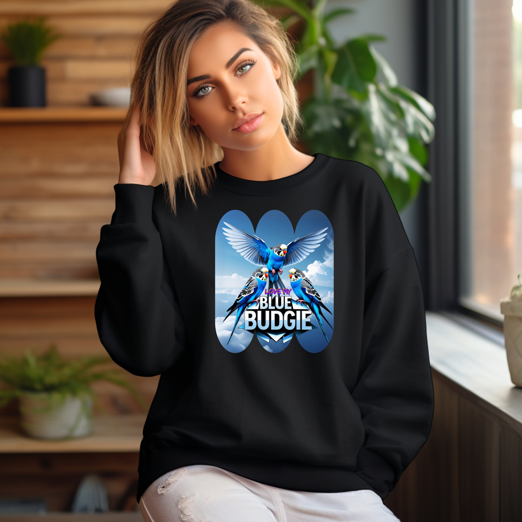 Blue Budgie Flying Sky Sweatshirt