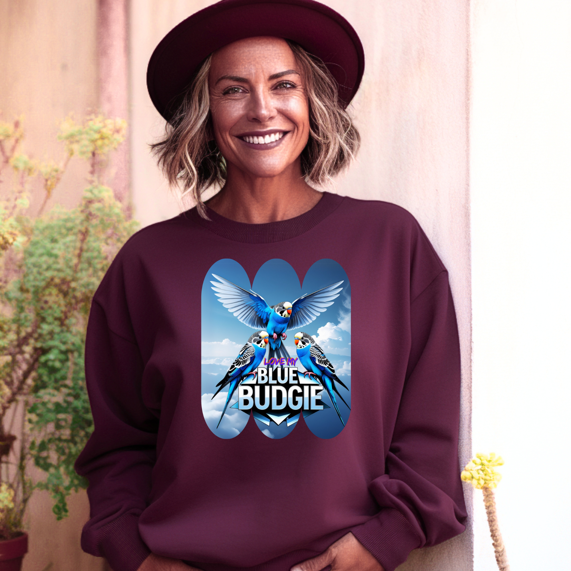 Blue Budgie Flying Sky Sweatshirt