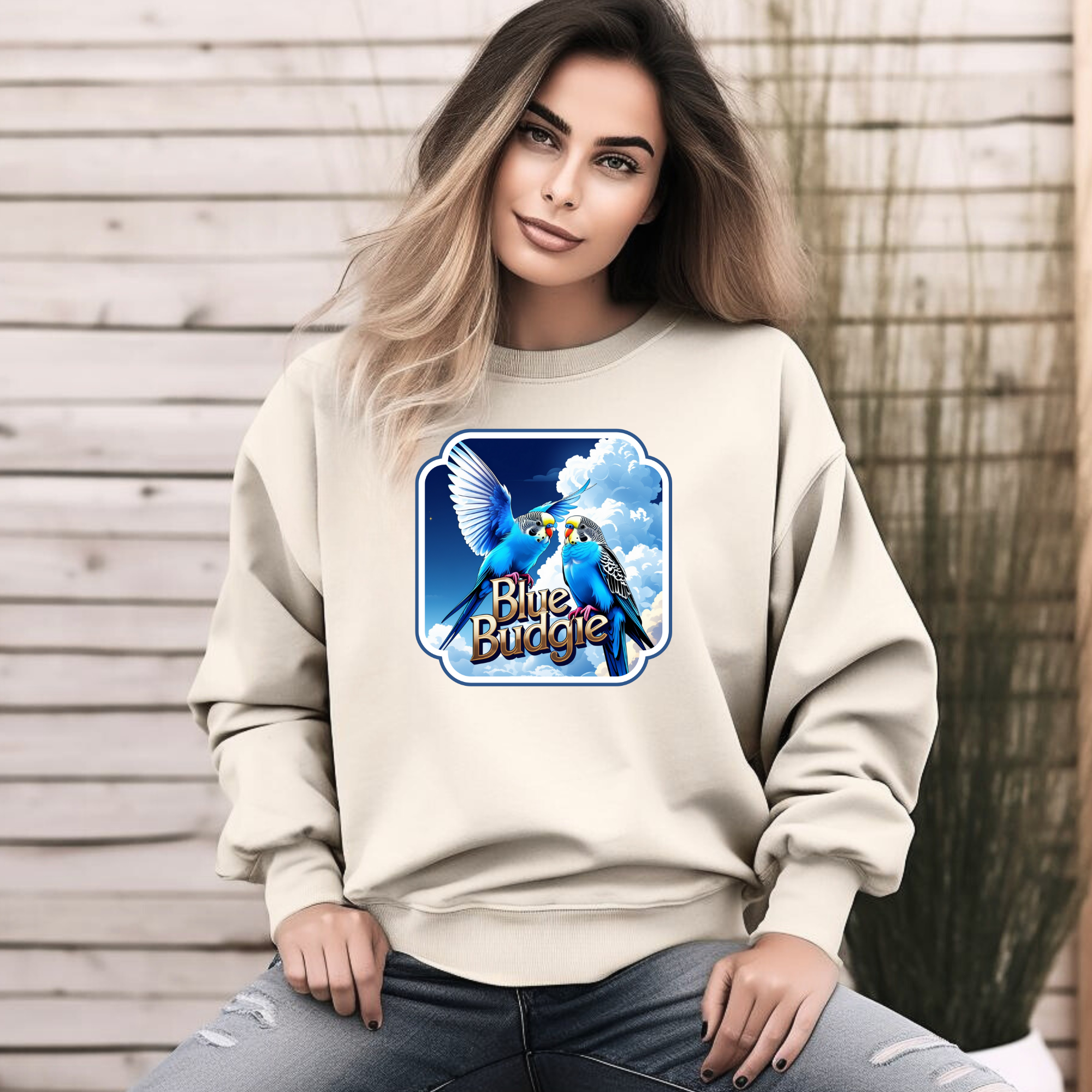 Blue Budgie Flying Sky Sweatshirt