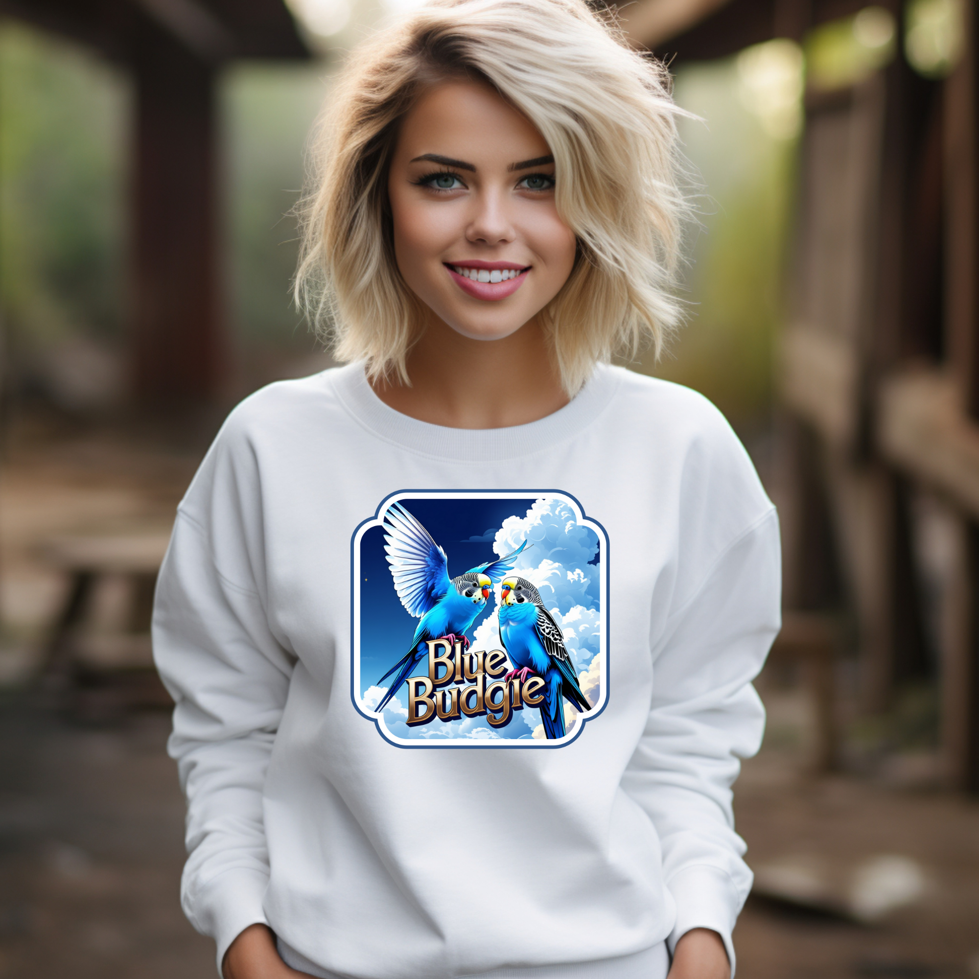 Blue Budgie Flying Sky Sweatshirt