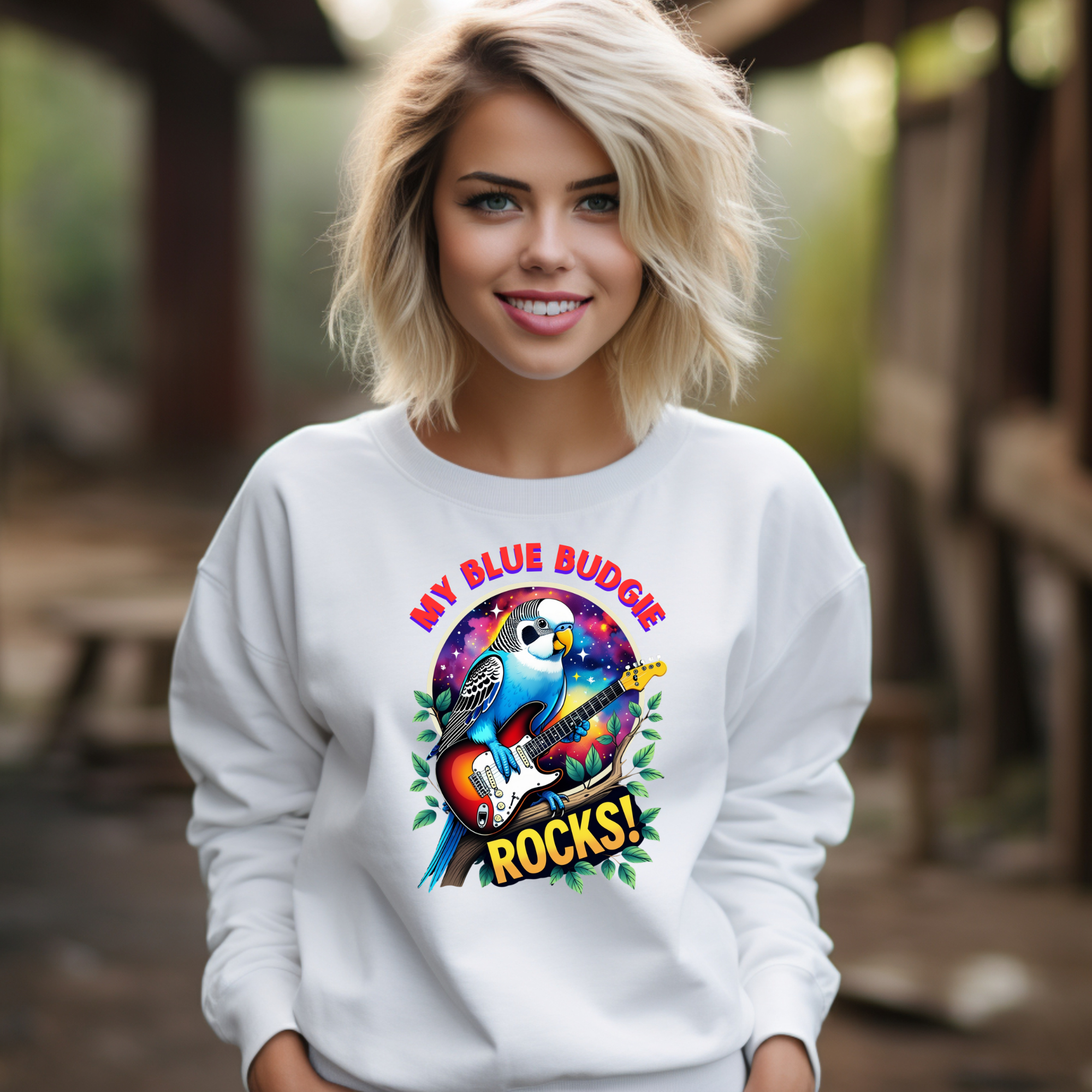 My Blue Budgie Rocks Guitar Sweatshirt