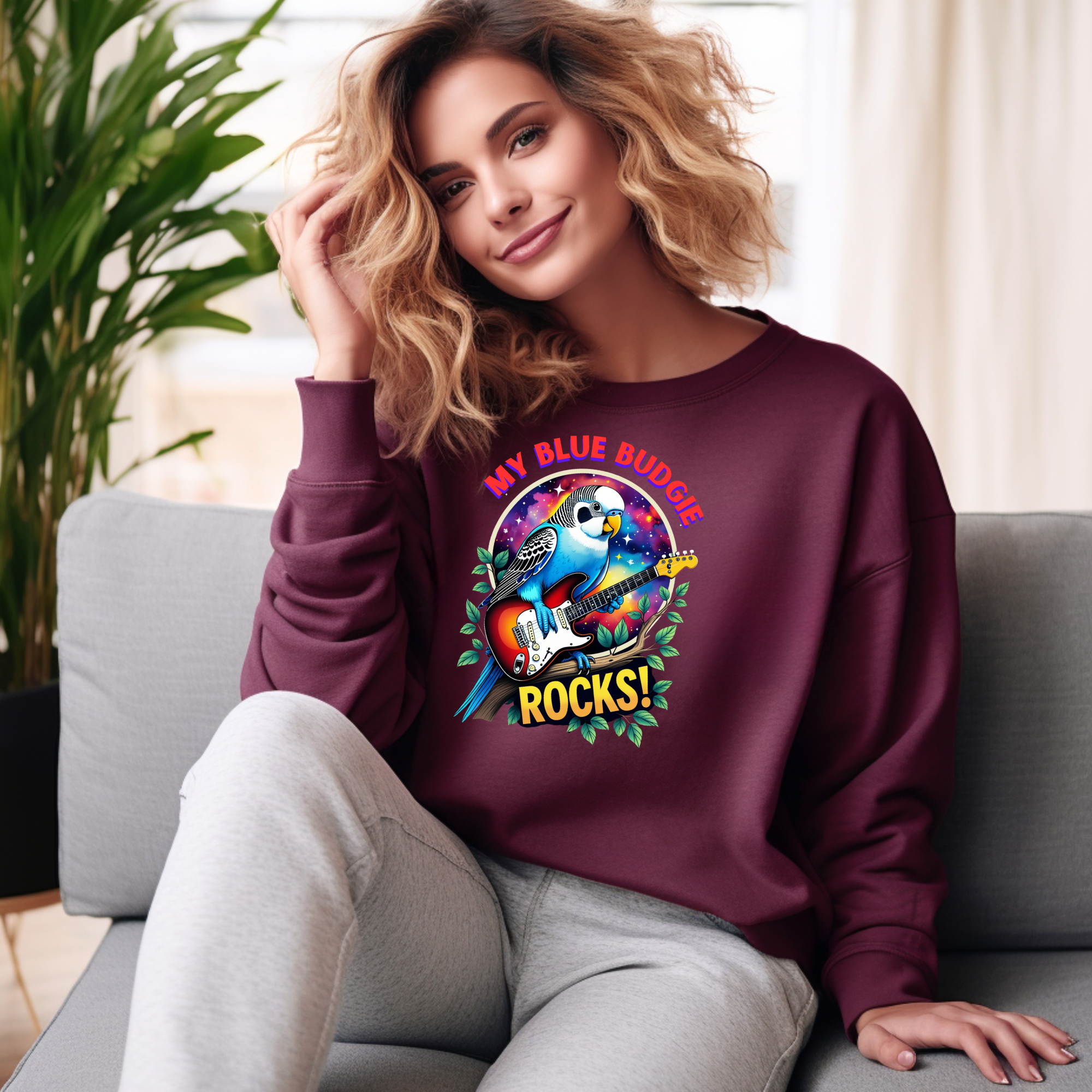 My Blue Budgie Rocks Guitar Sweatshirt