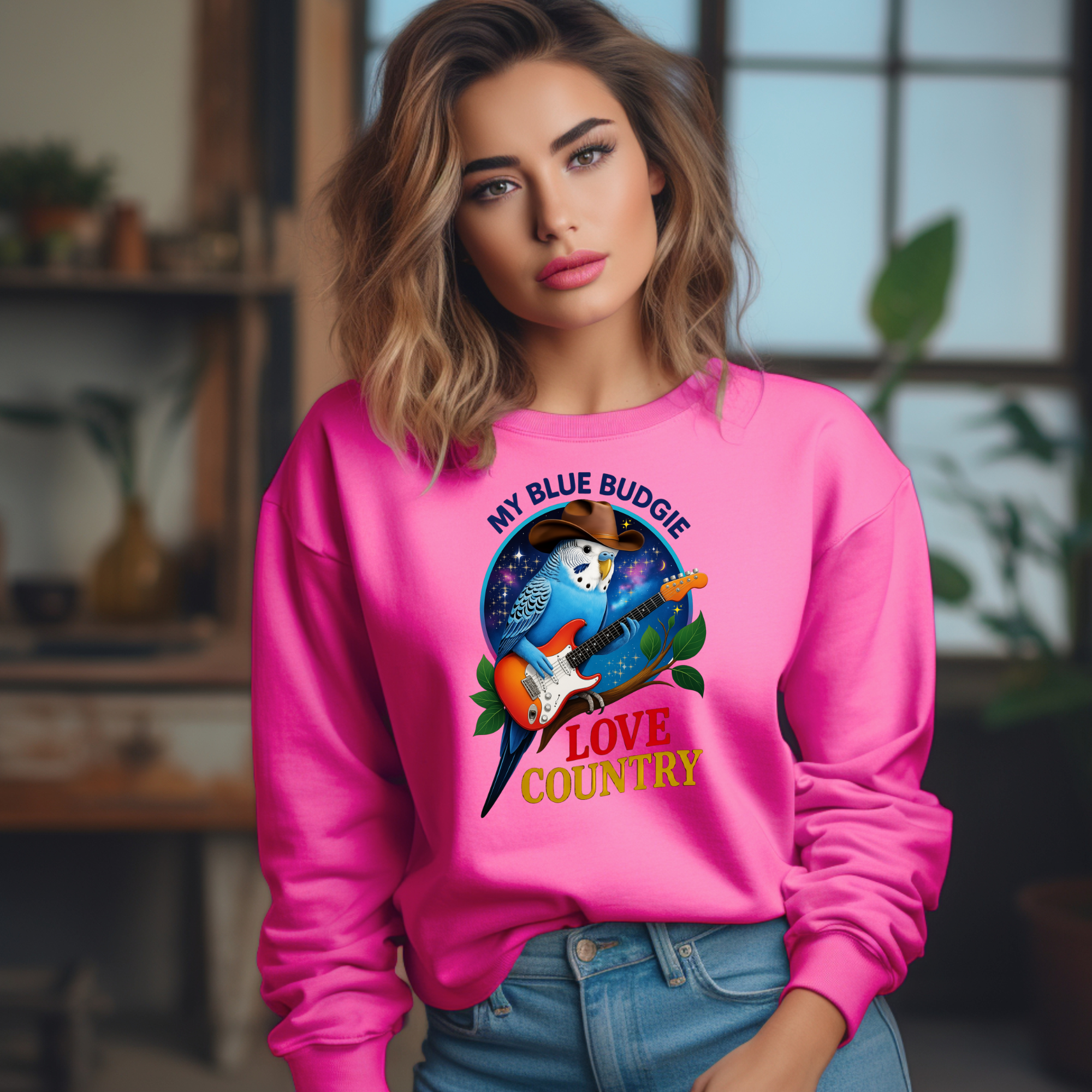 Blue Budgie Love Country Sweatshirt