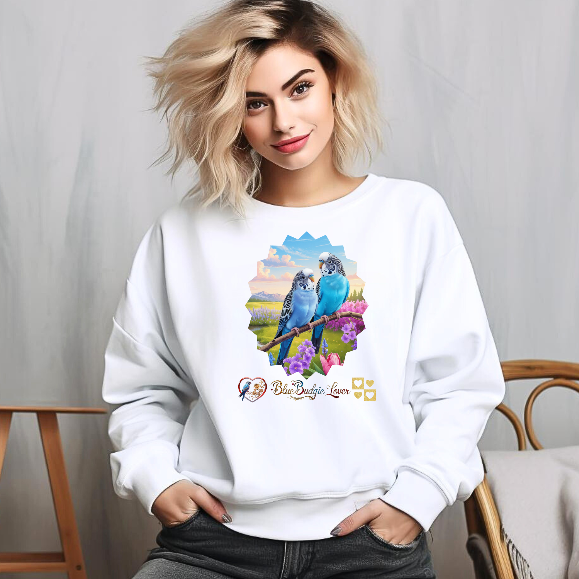Floral Blue Budgie Lover Sweatshirt