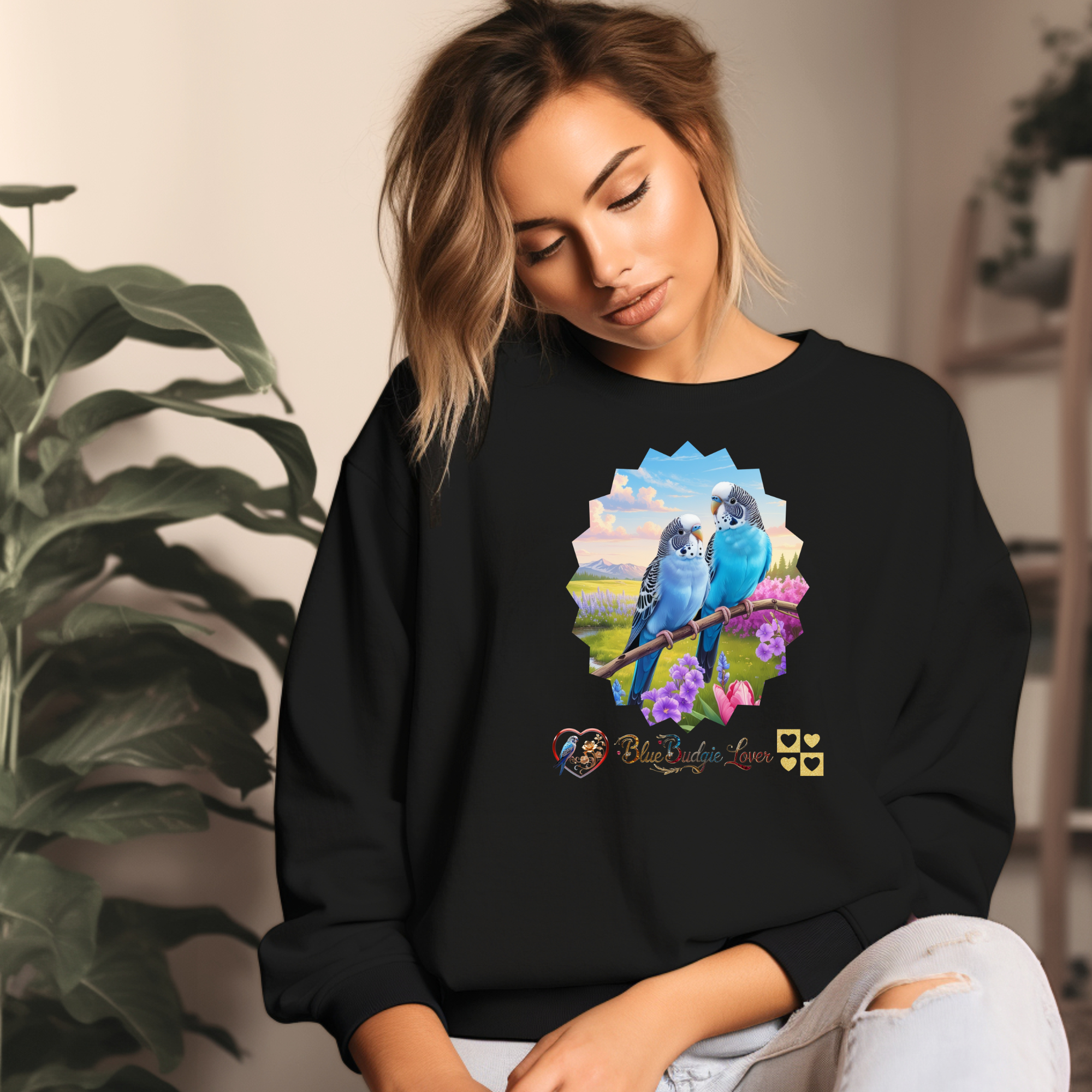 Floral Blue Budgie Lover Sweatshirt