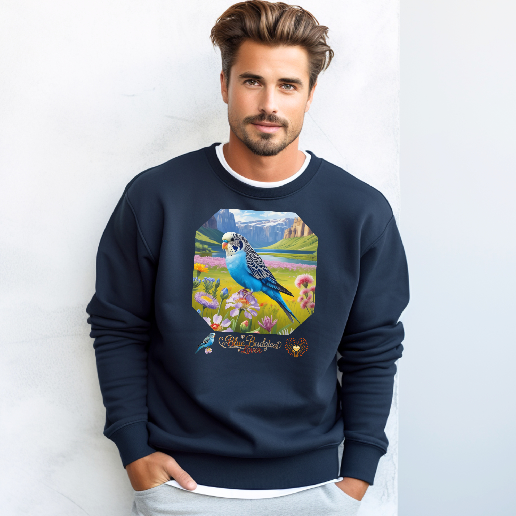 Blue Budgie Lover Floral Sweatshirt