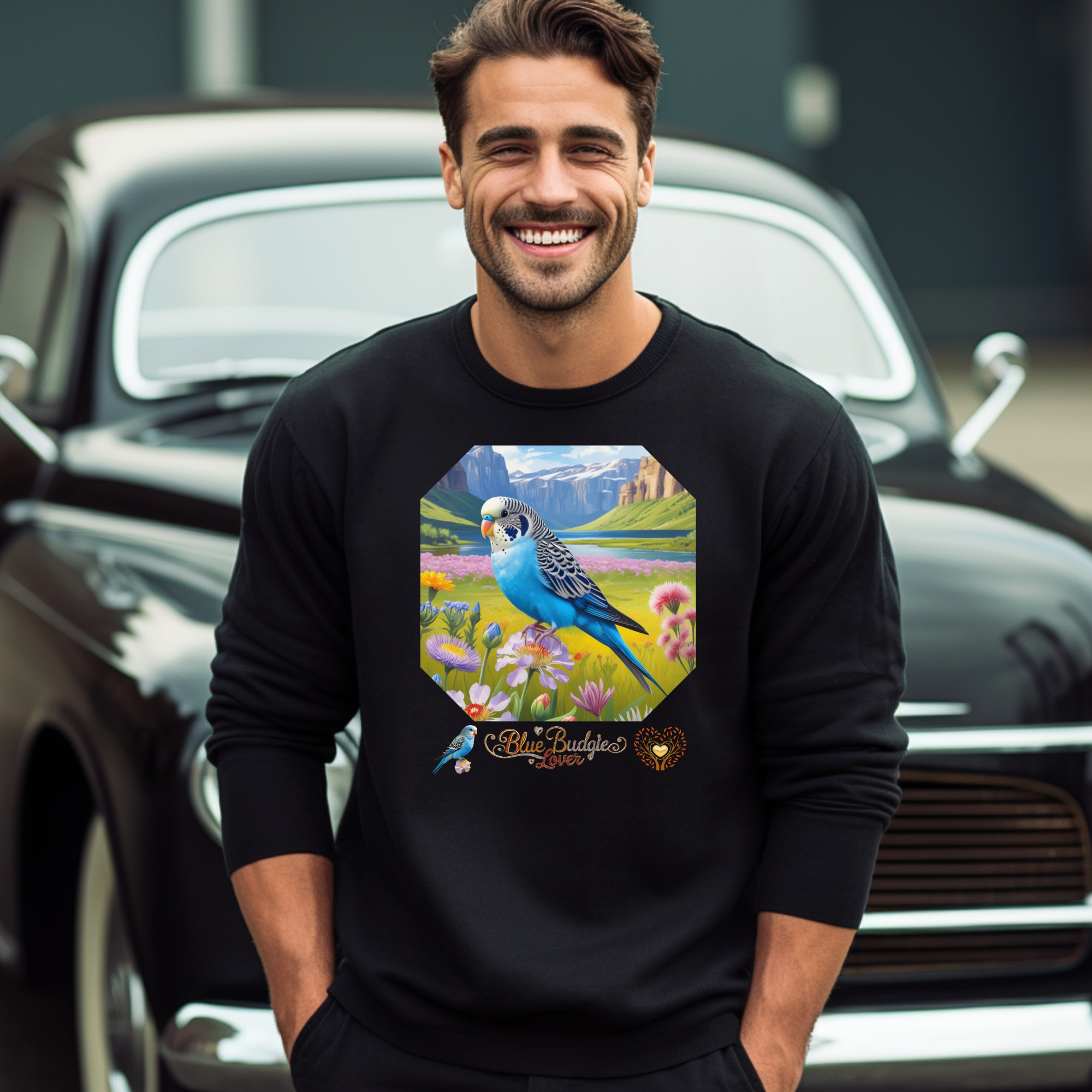 Blue Budgie Lover Floral Sweatshirt