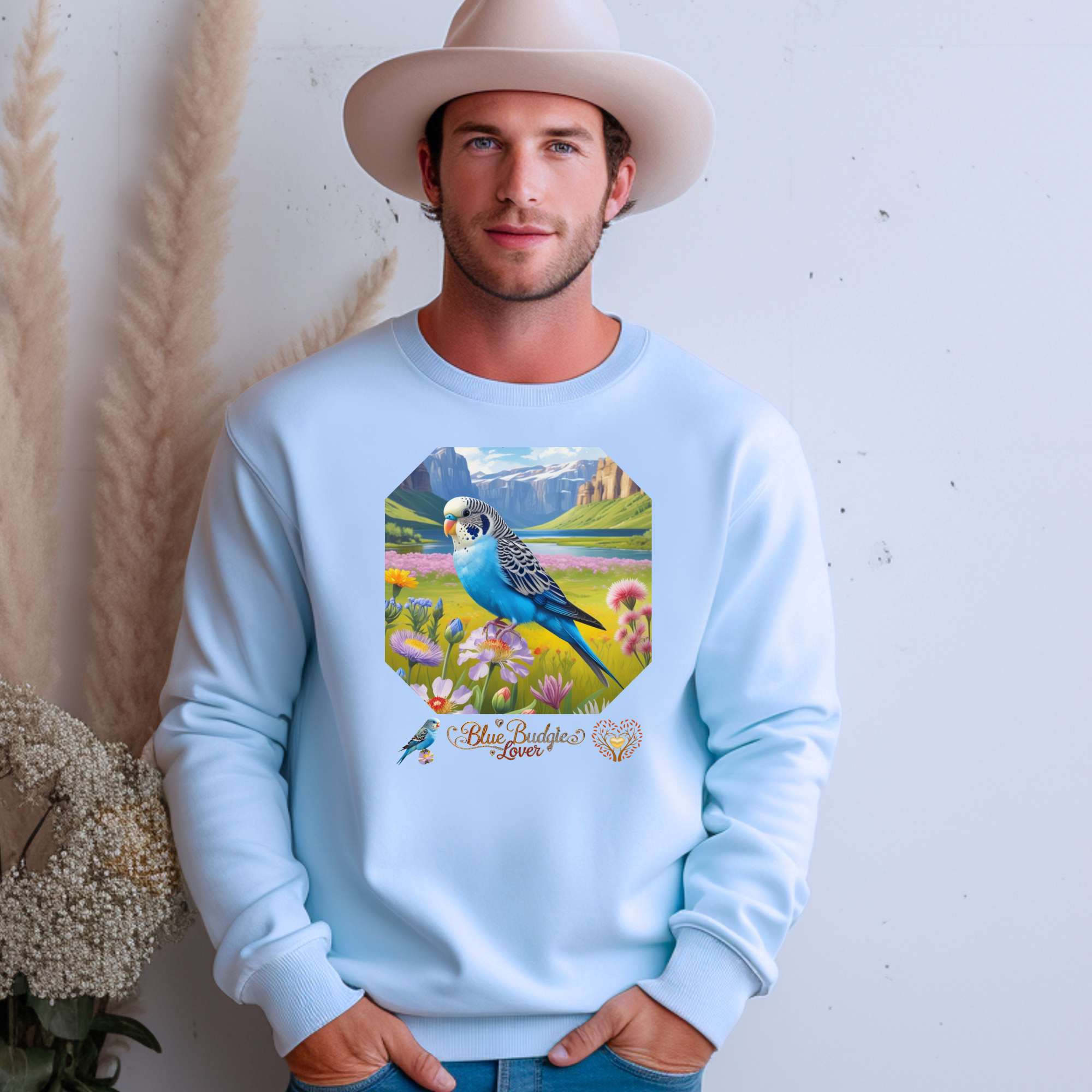 Blue Budgie Lover Floral Sweatshirt