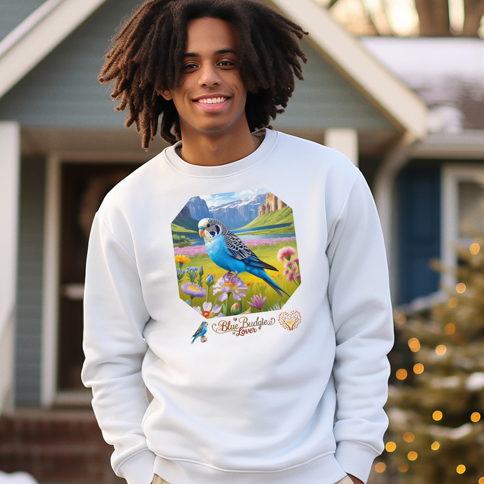 Blue Budgie Lover Floral Sweatshirt