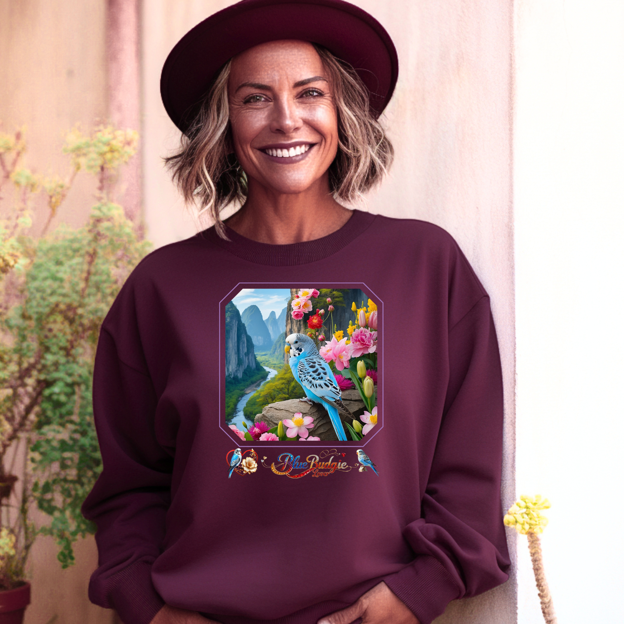 Blue Budgie Lover Floral Sweatshirt