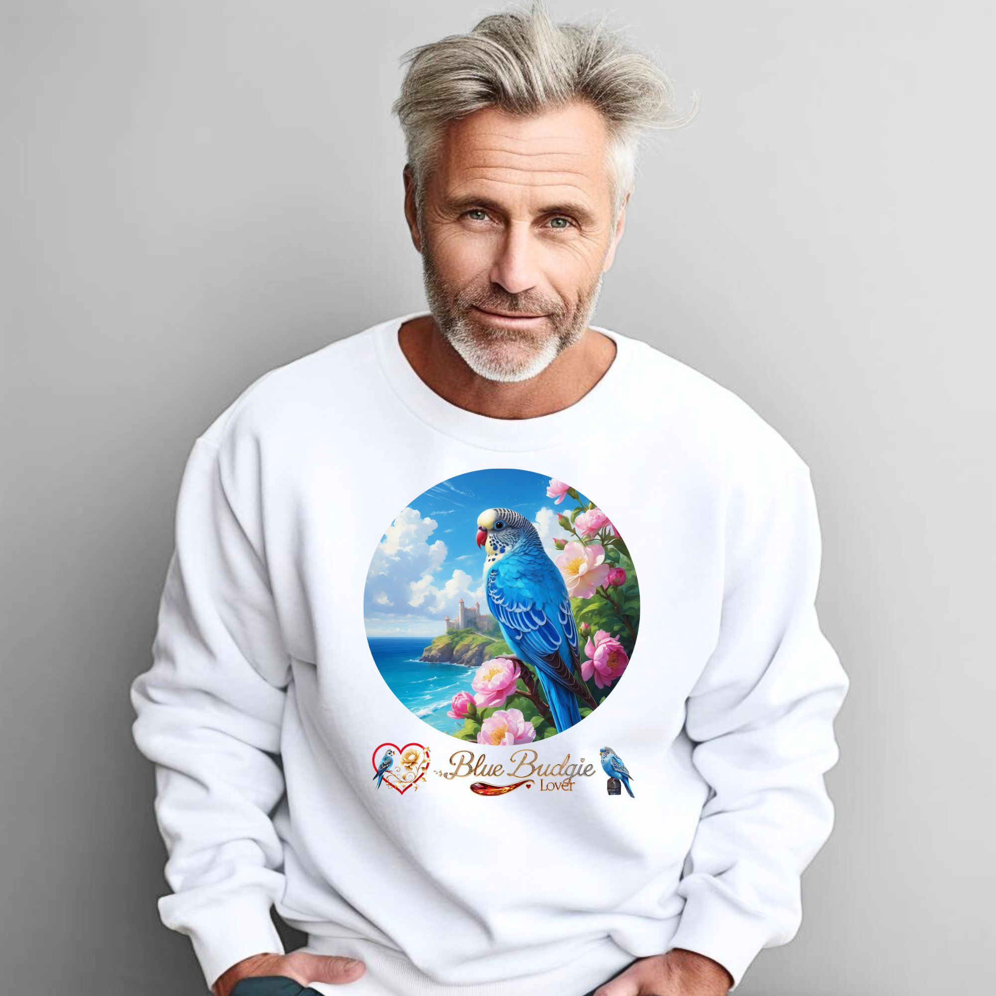 Blue Budgie Lover Floral Sweatshirt