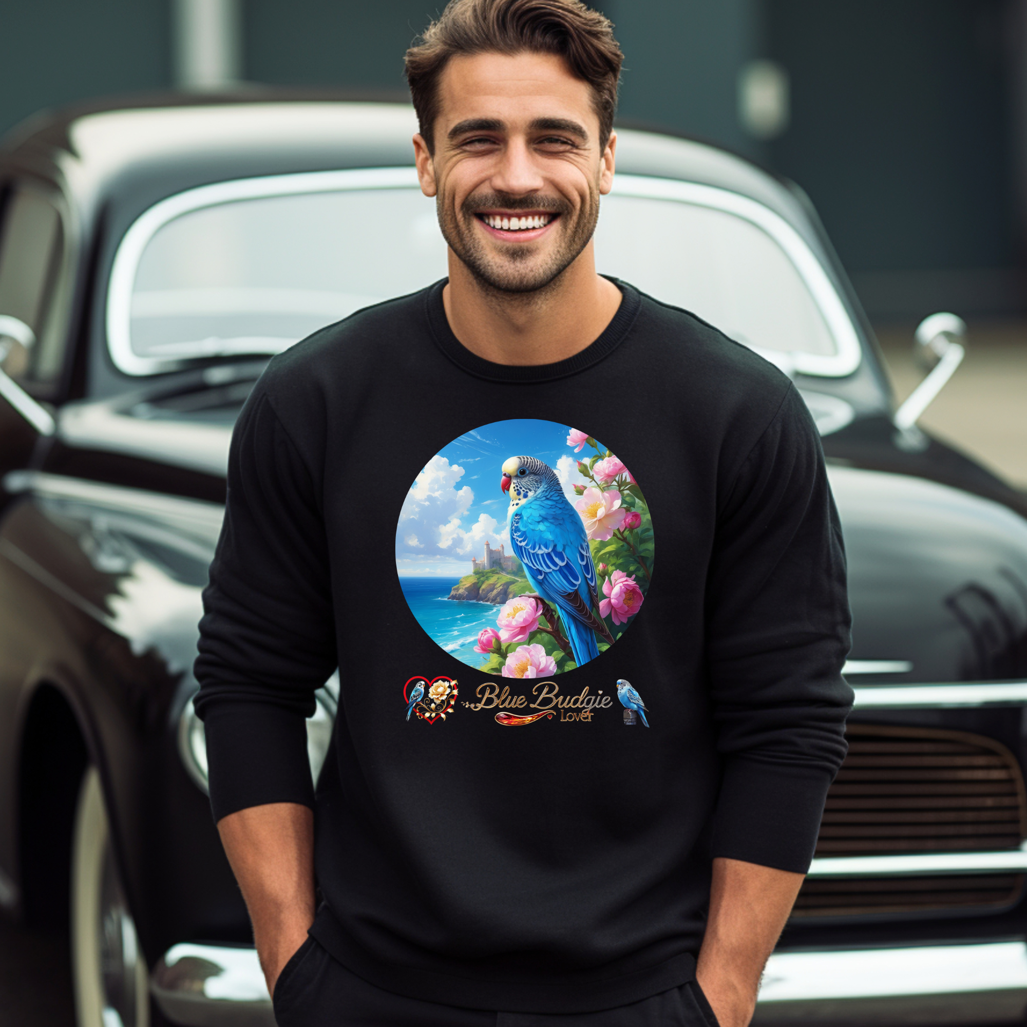 Blue Budgie Lover Floral Sweatshirt