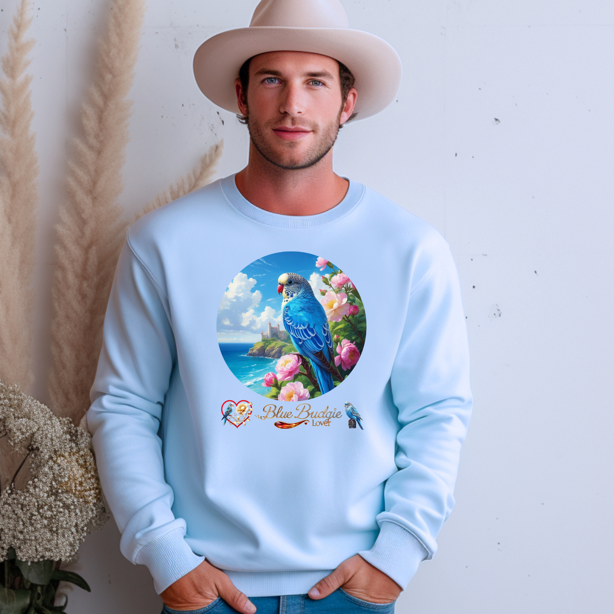 Blue Budgie Lover Floral Sweatshirt
