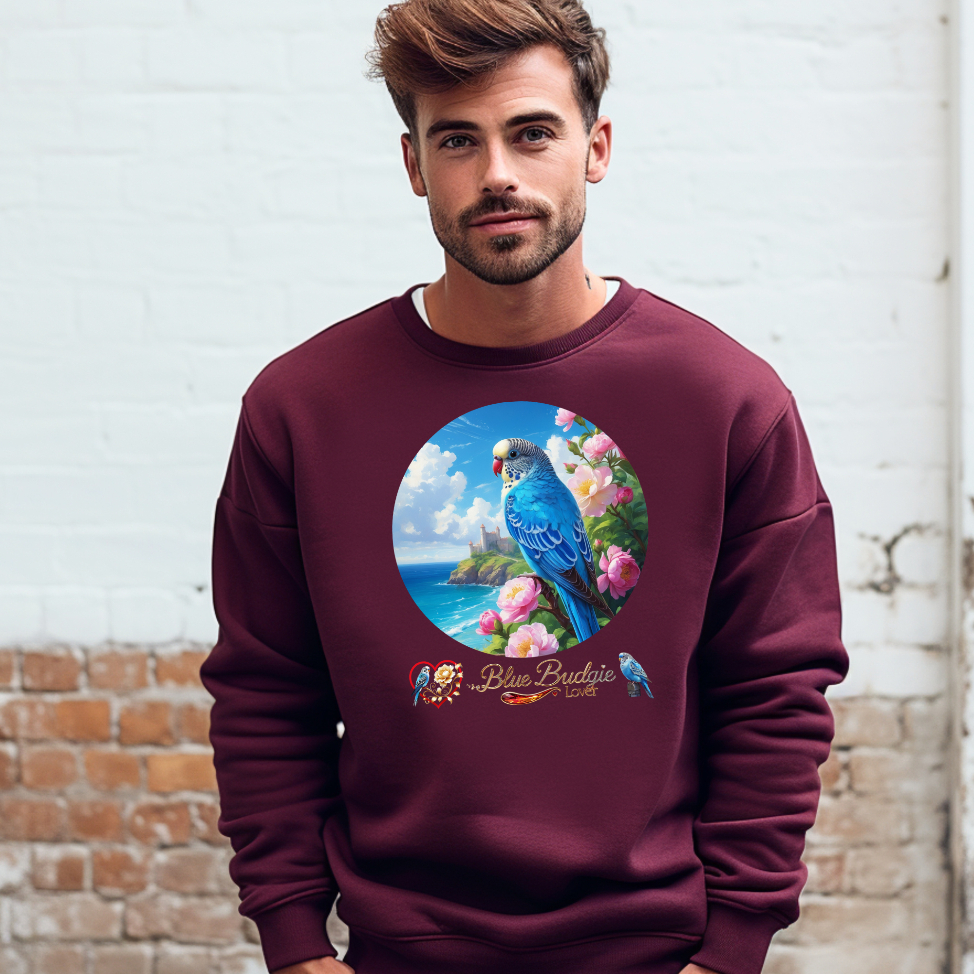 Blue Budgie Lover Floral Sweatshirt