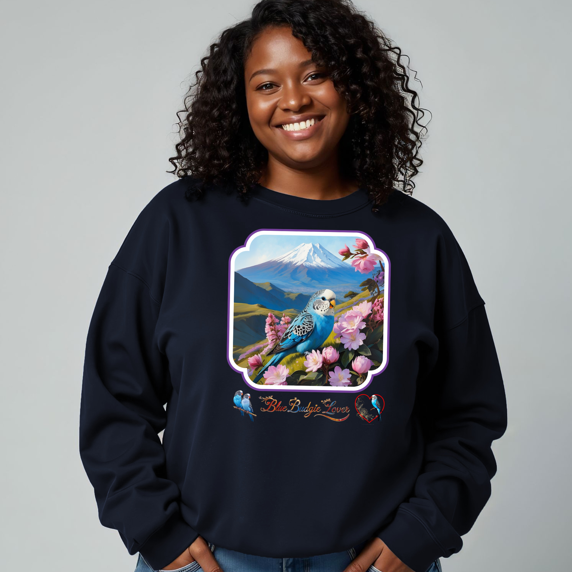 Blue Budgie Lover Floral Sweatshirt