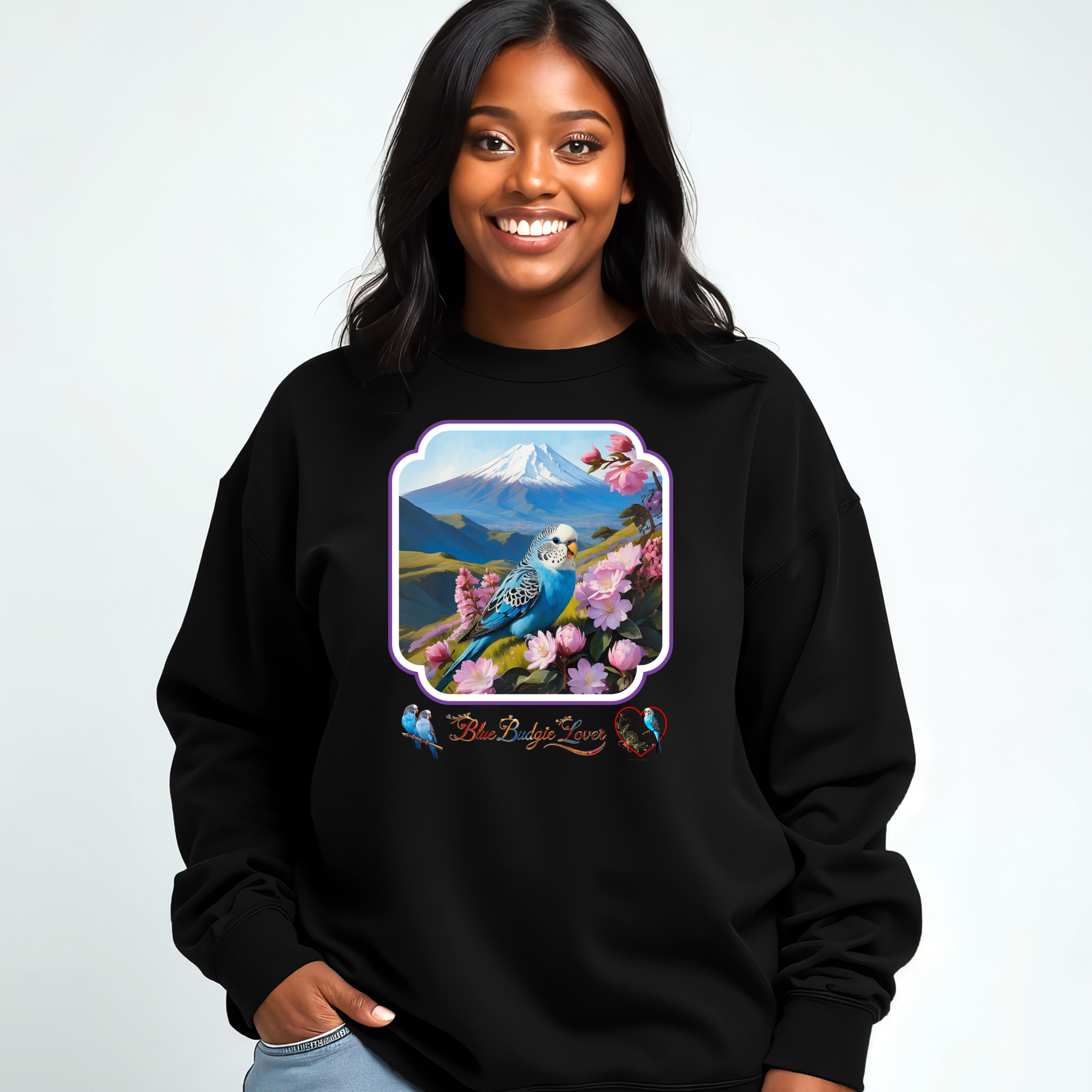 Blue Budgie Lover Floral Sweatshirt