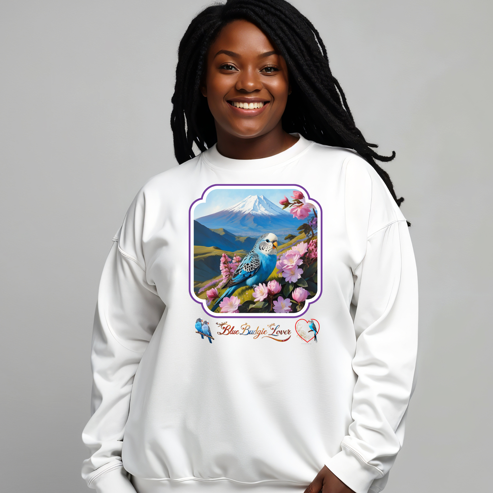 Blue Budgie Lover Floral Sweatshirt