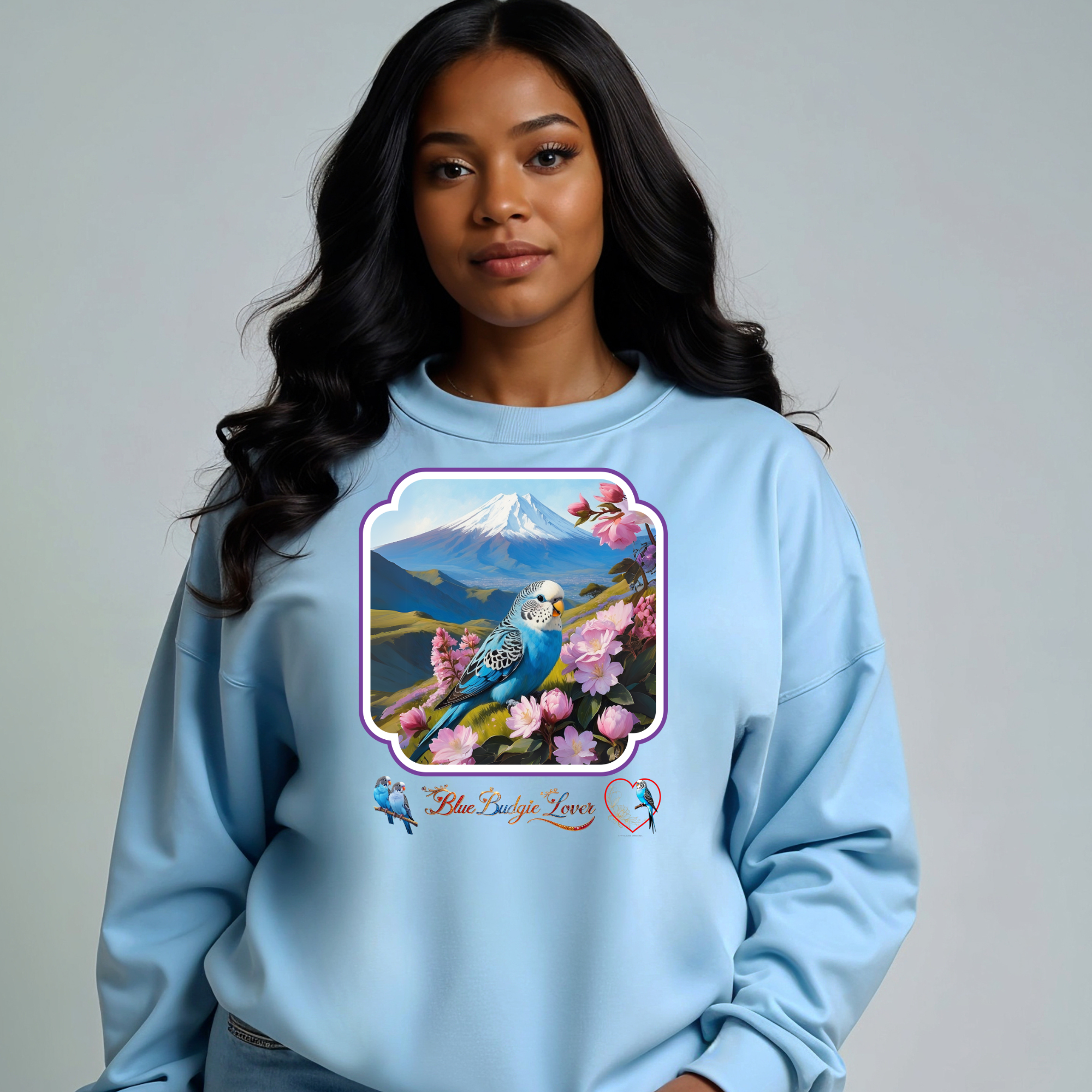 Blue Budgie Lover Floral Sweatshirt