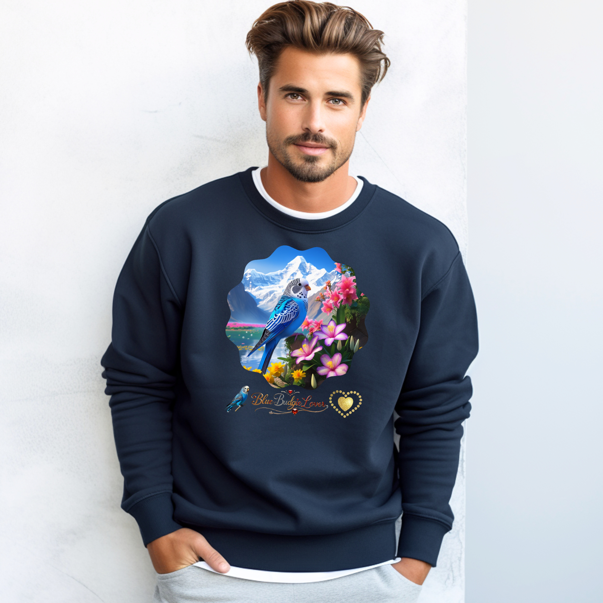 Blue Budgie Lover Floral Sweatshirt