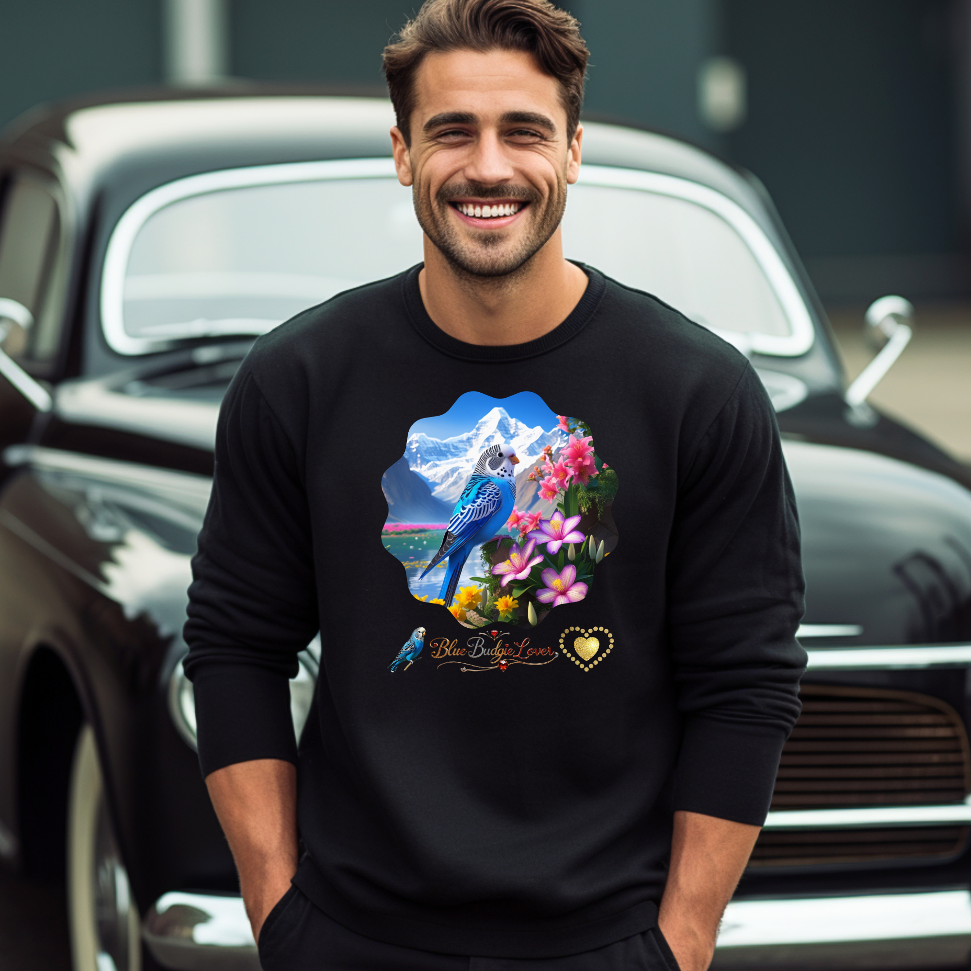 Blue Budgie Lover Floral Sweatshirt