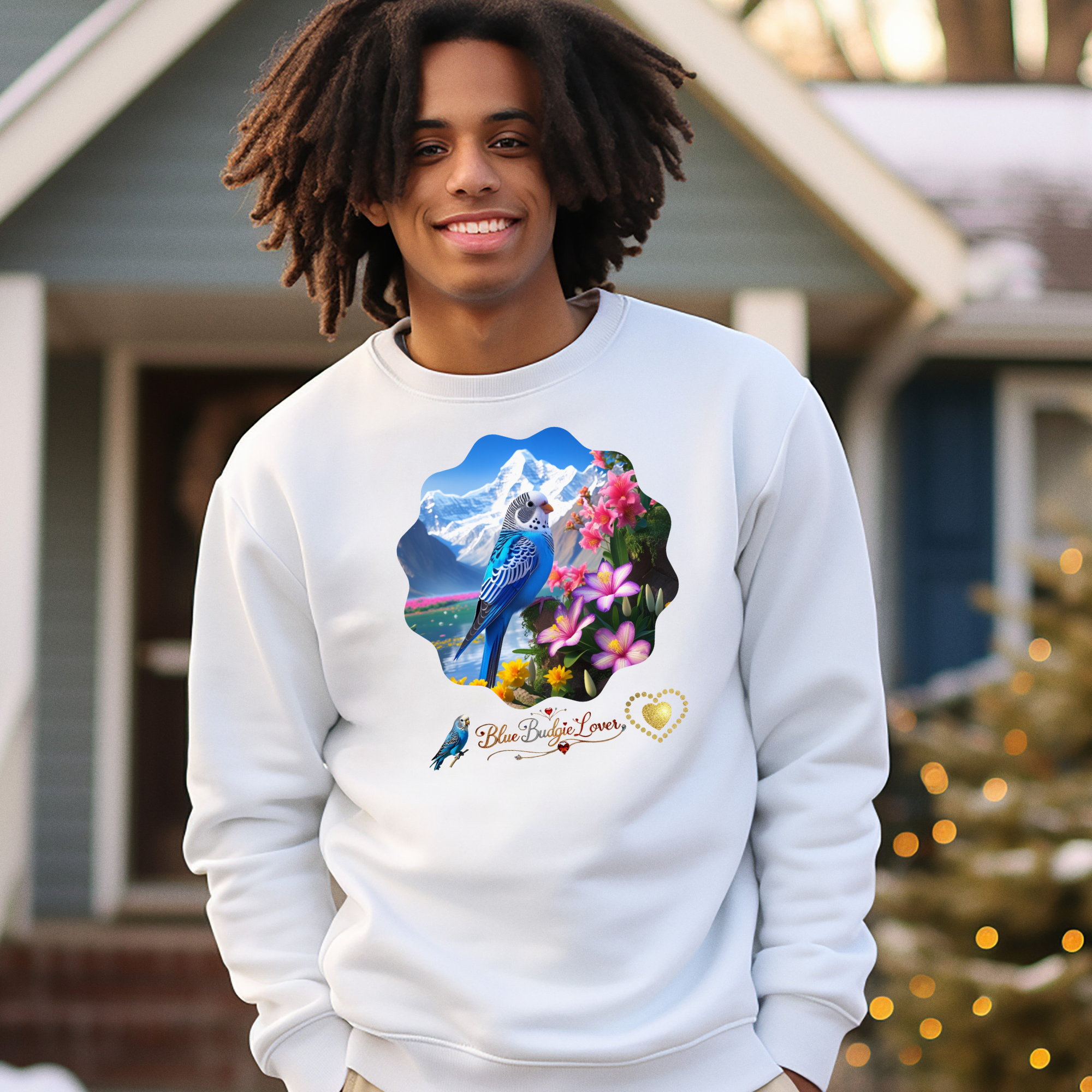 Blue Budgie Lover Floral Sweatshirt