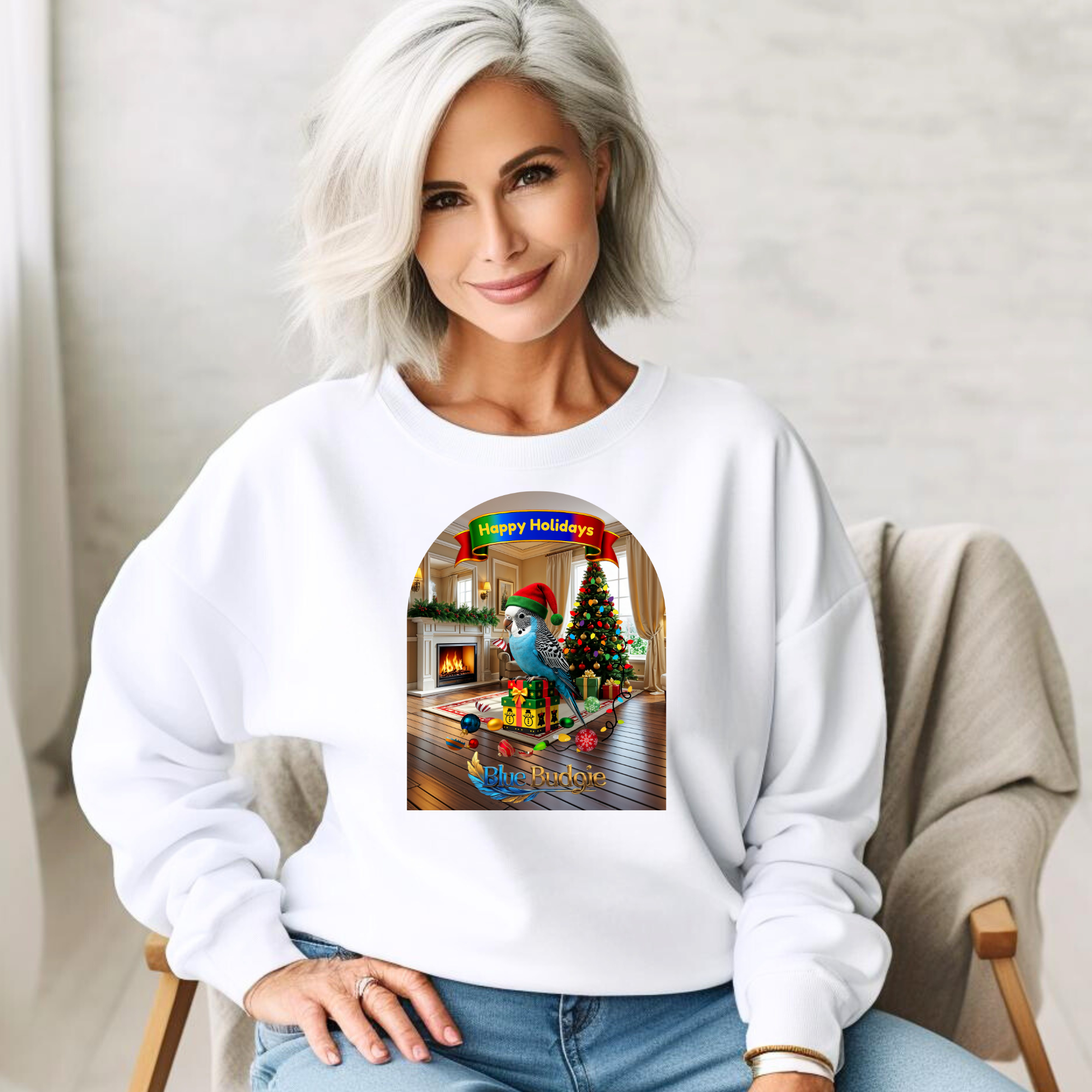 Happy Holidays Blue Budgie Sweatshirt