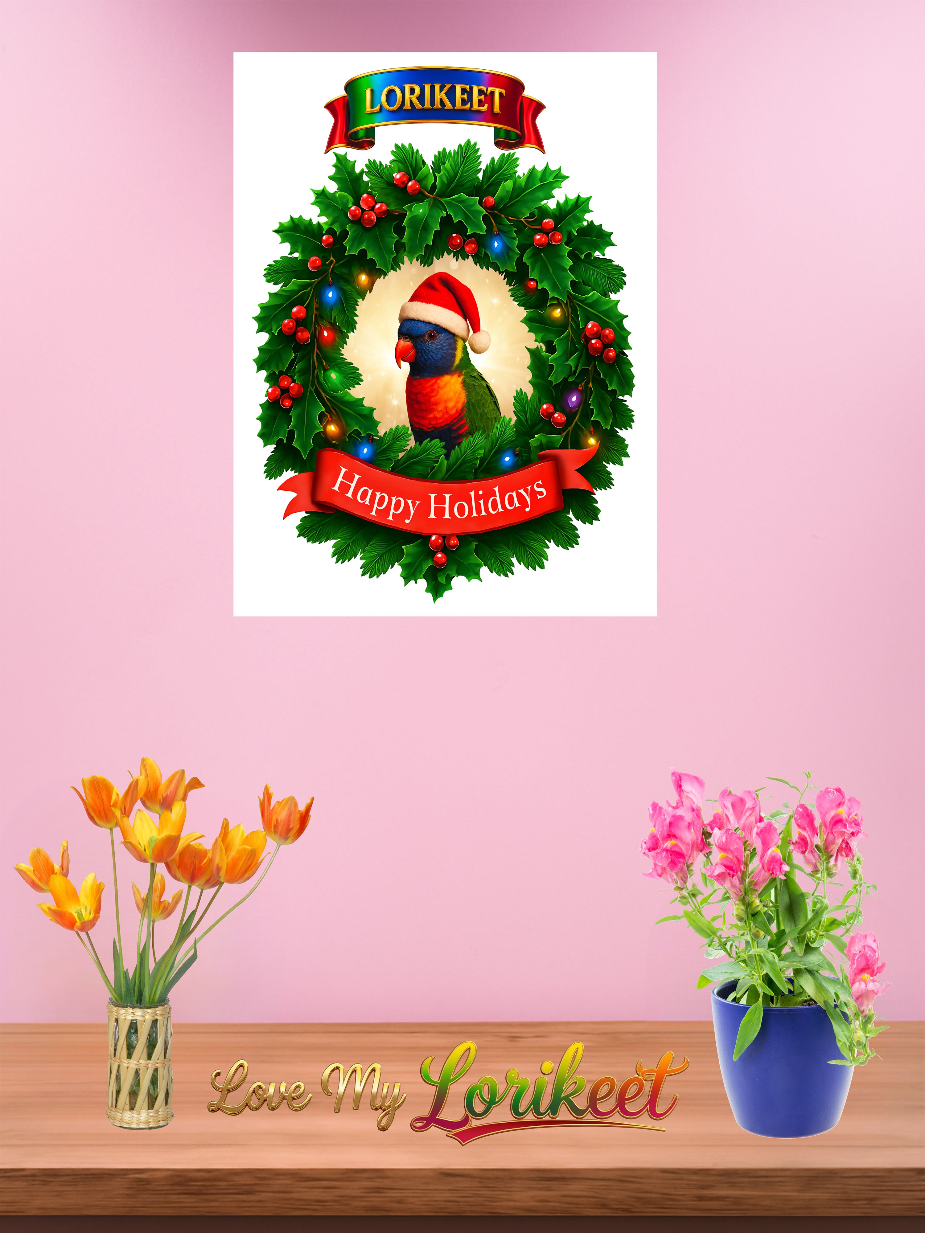 Christmas Happy Holidays Lorikeet Wall-Hanging