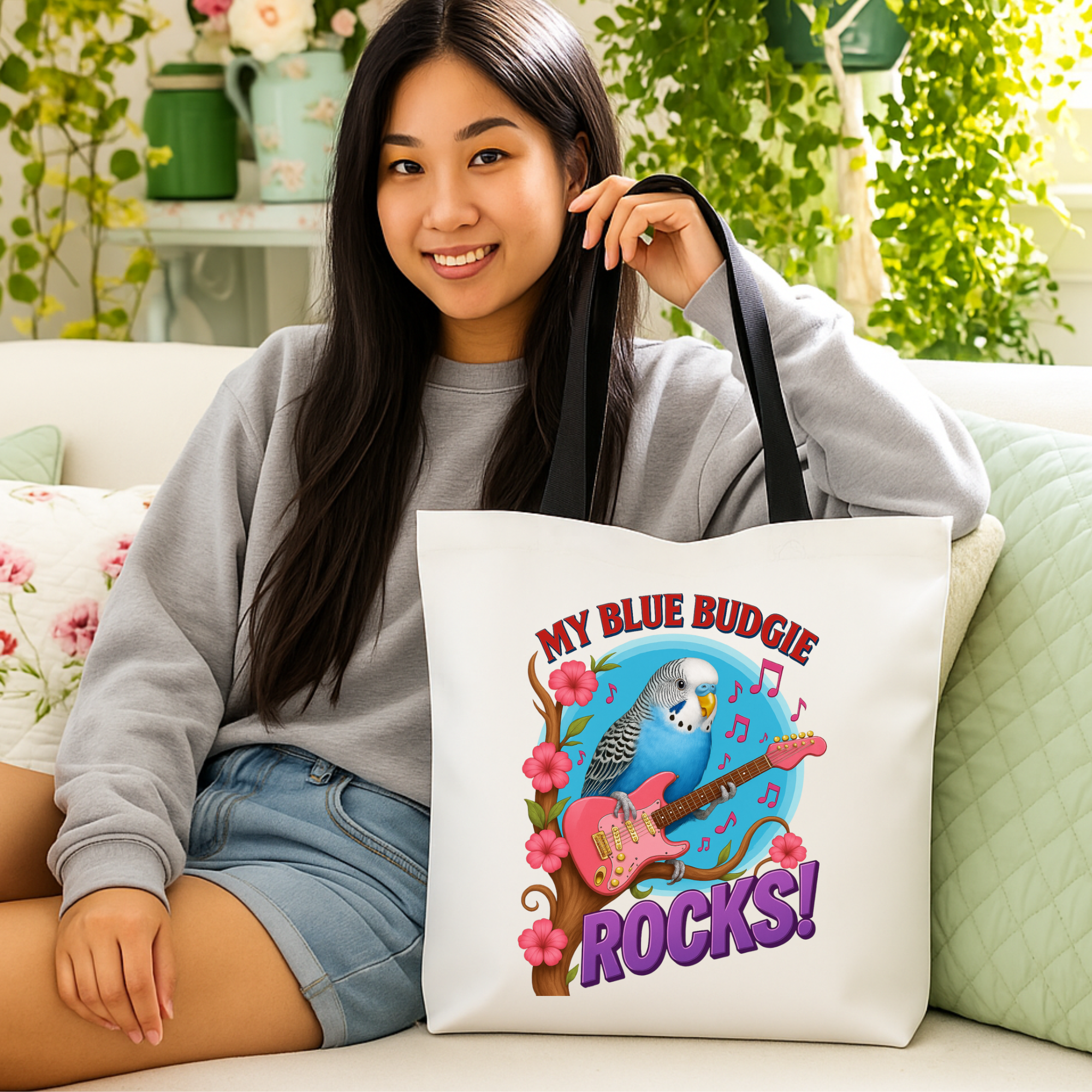 My Blue Budgie Rocks Guitar Tote Bag
