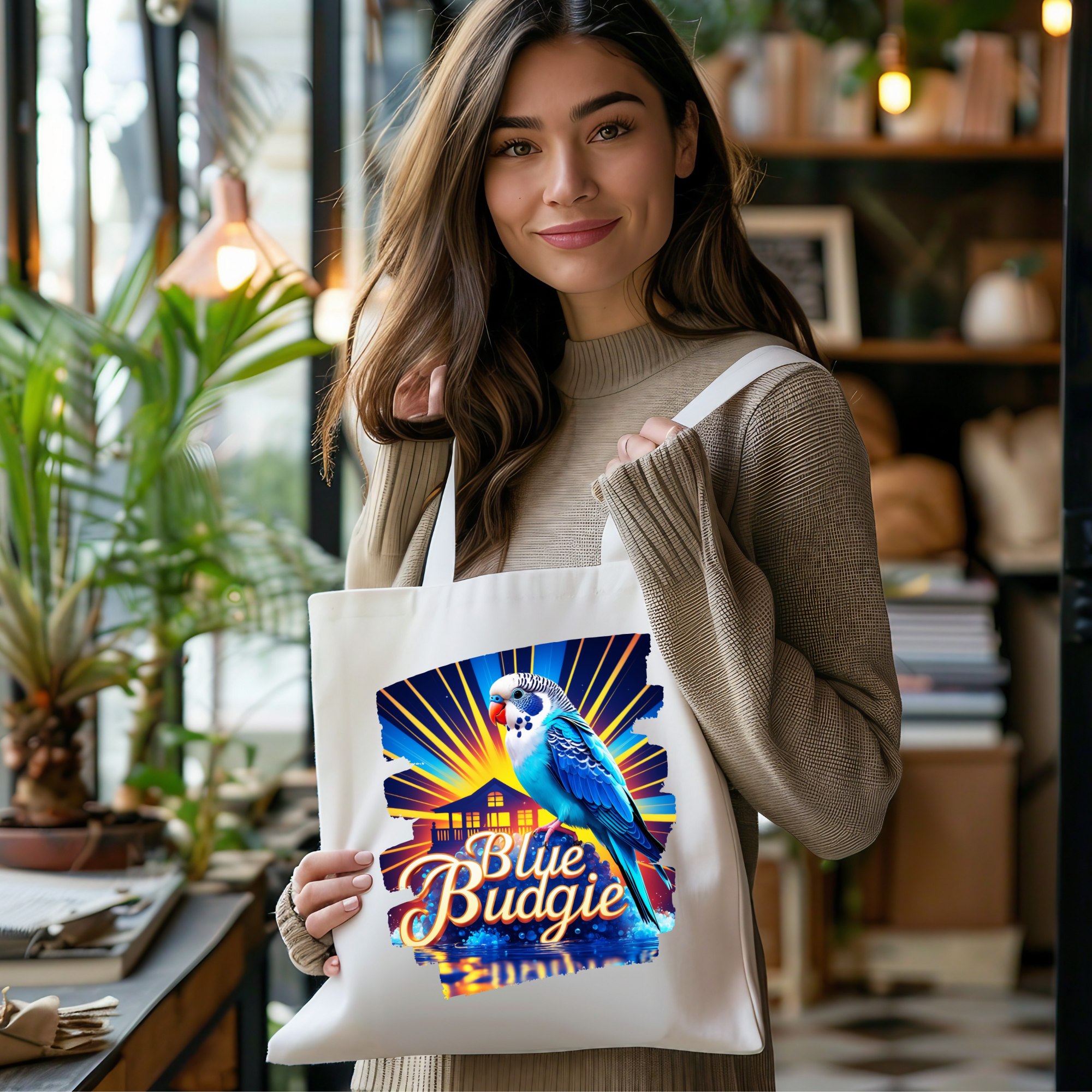 Blue Budgie Sunburst Tote Bag