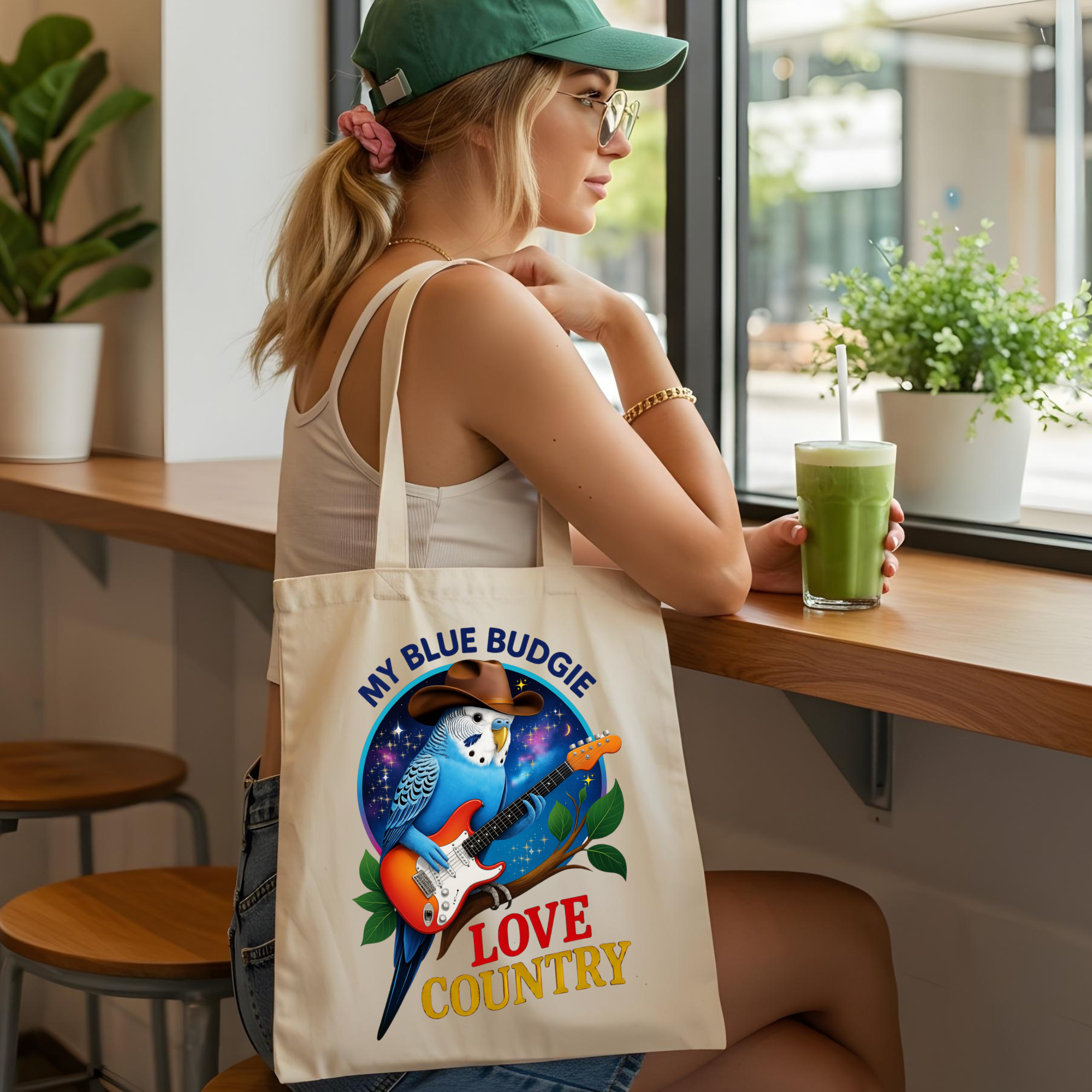 Blue Budgie Love Country Tote Bag
