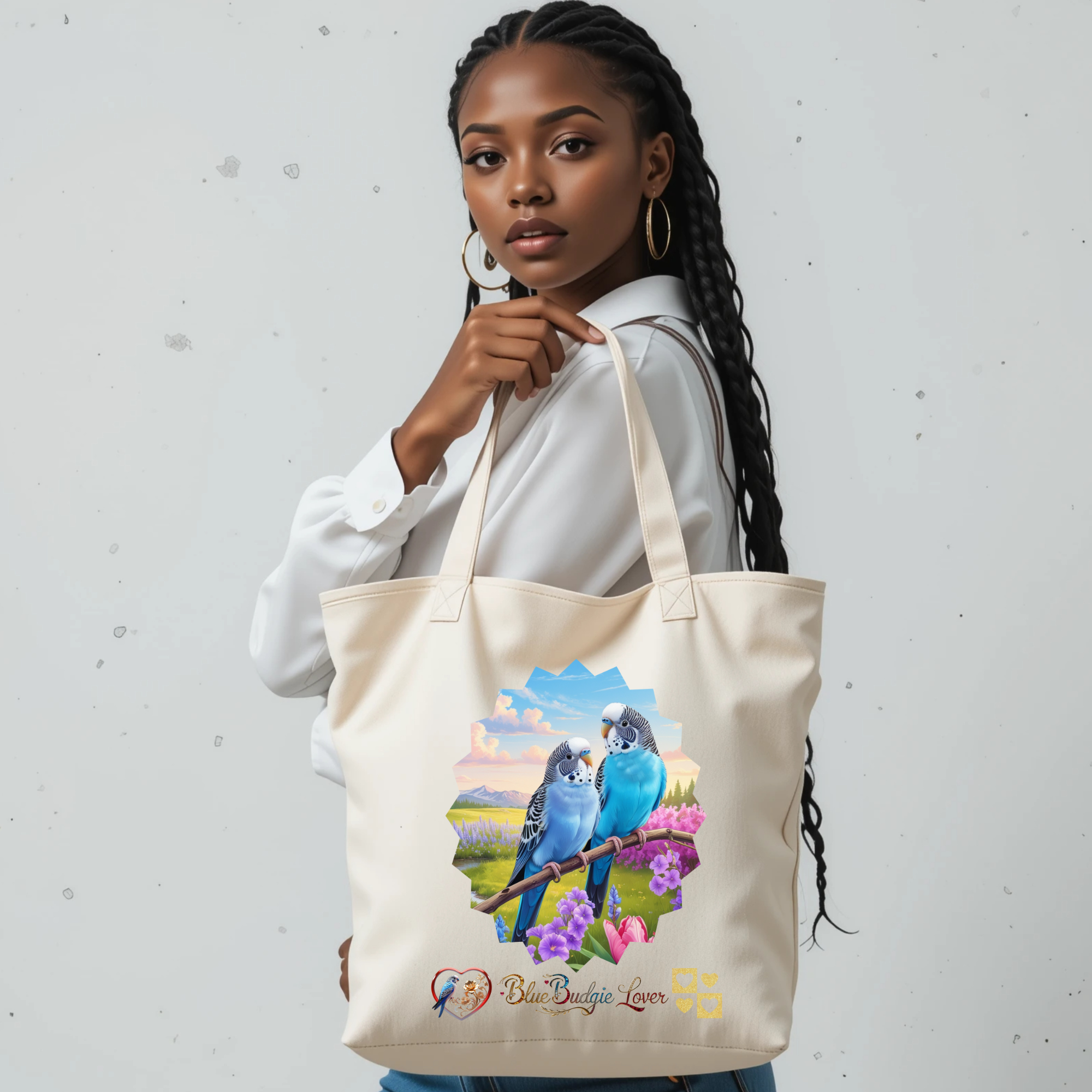 Blue Budgie Lover Couple Tote Bag