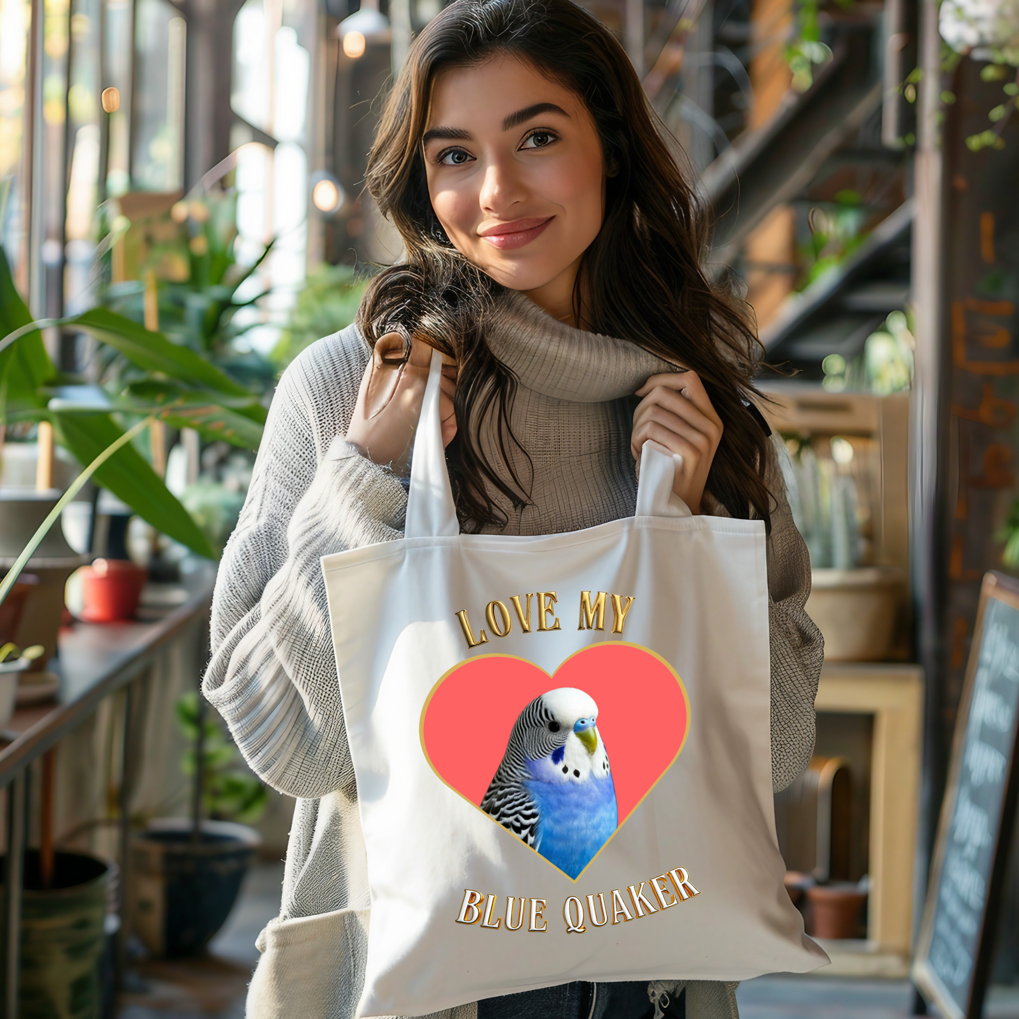 Love My Blue Budgie Heart Tote Bag