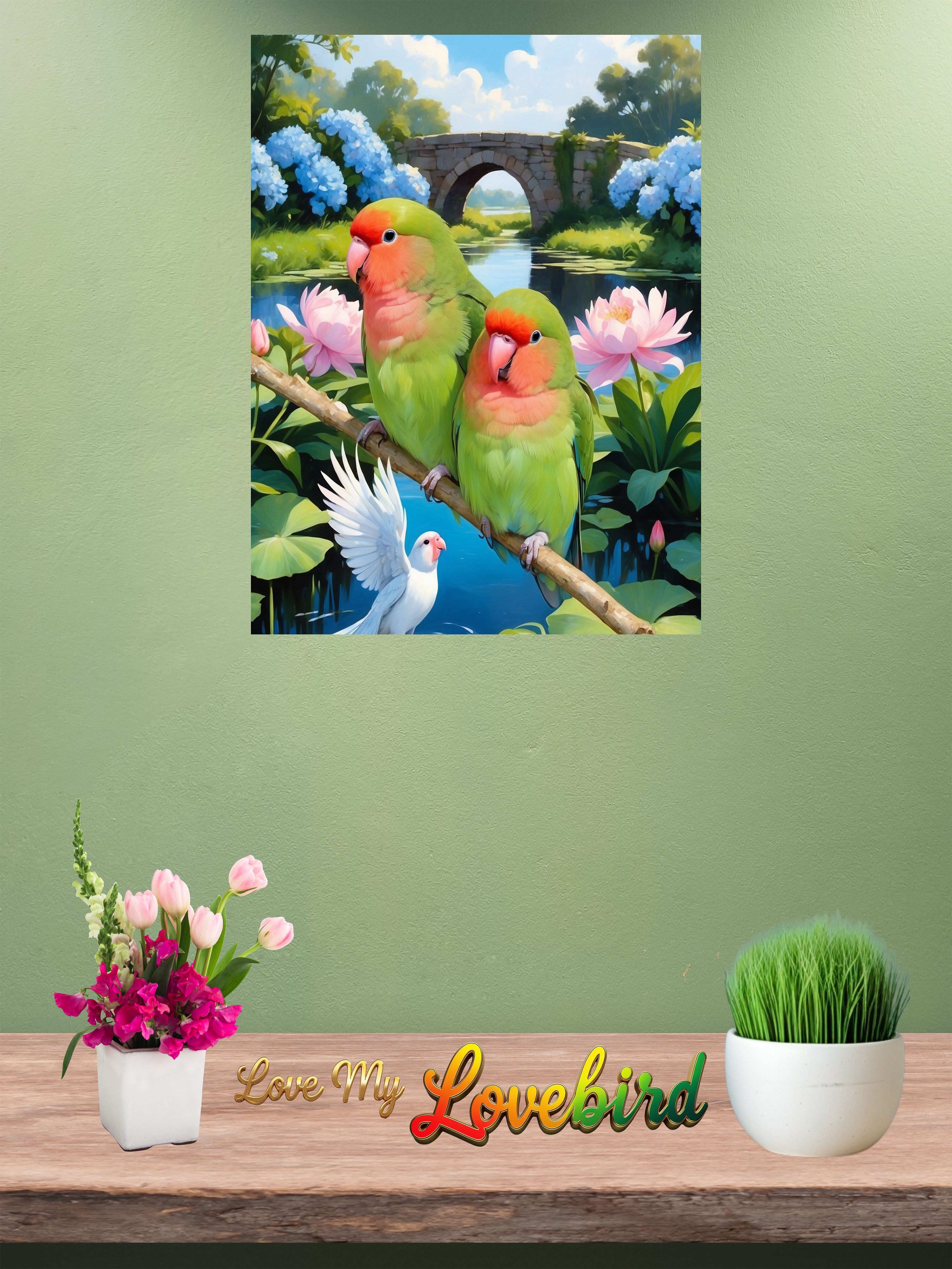 Lovebird Floral Bridge Wall-Hanging