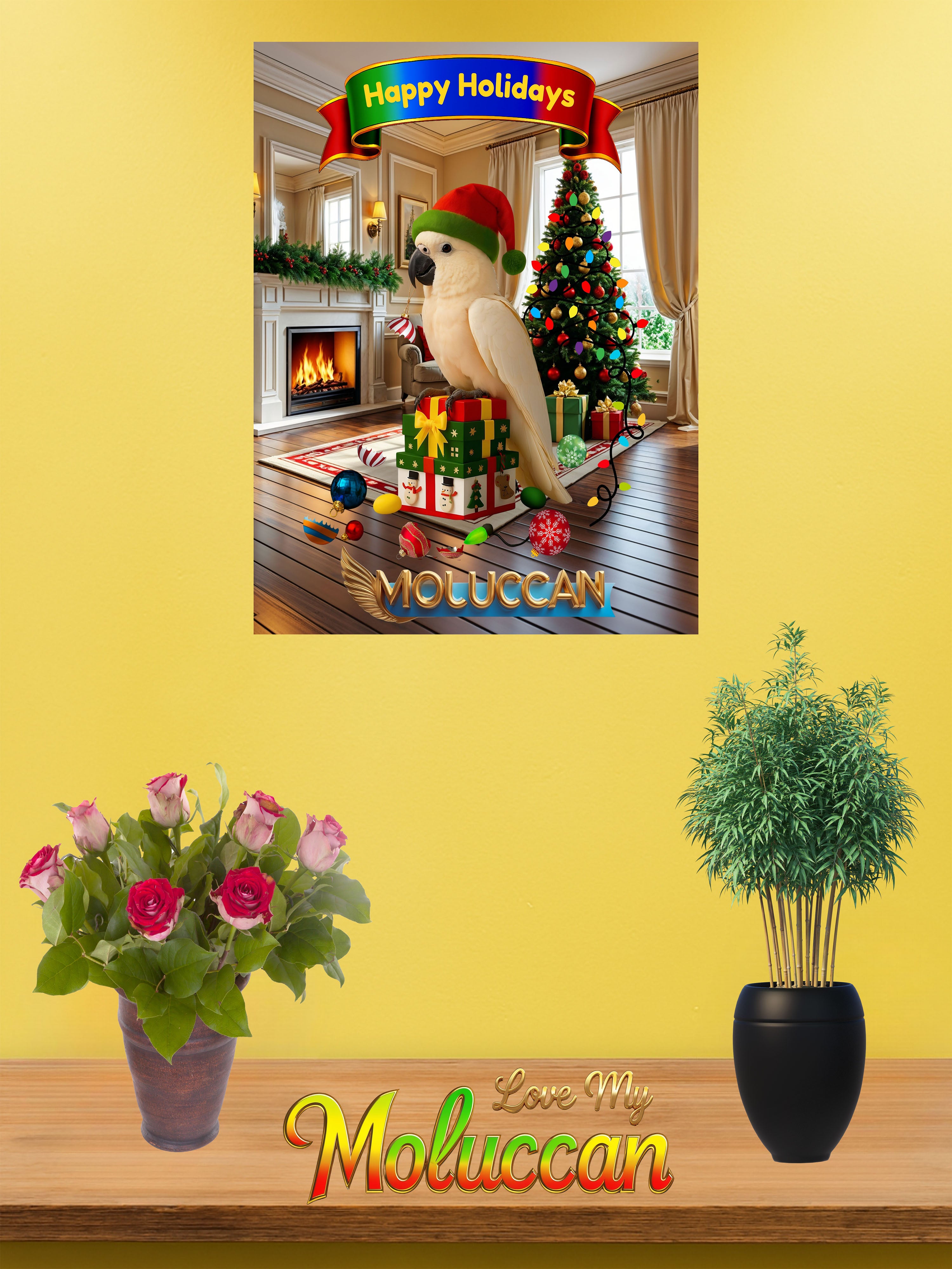 Happy Holidays Moluccan Cockatoo Wall-Hanging