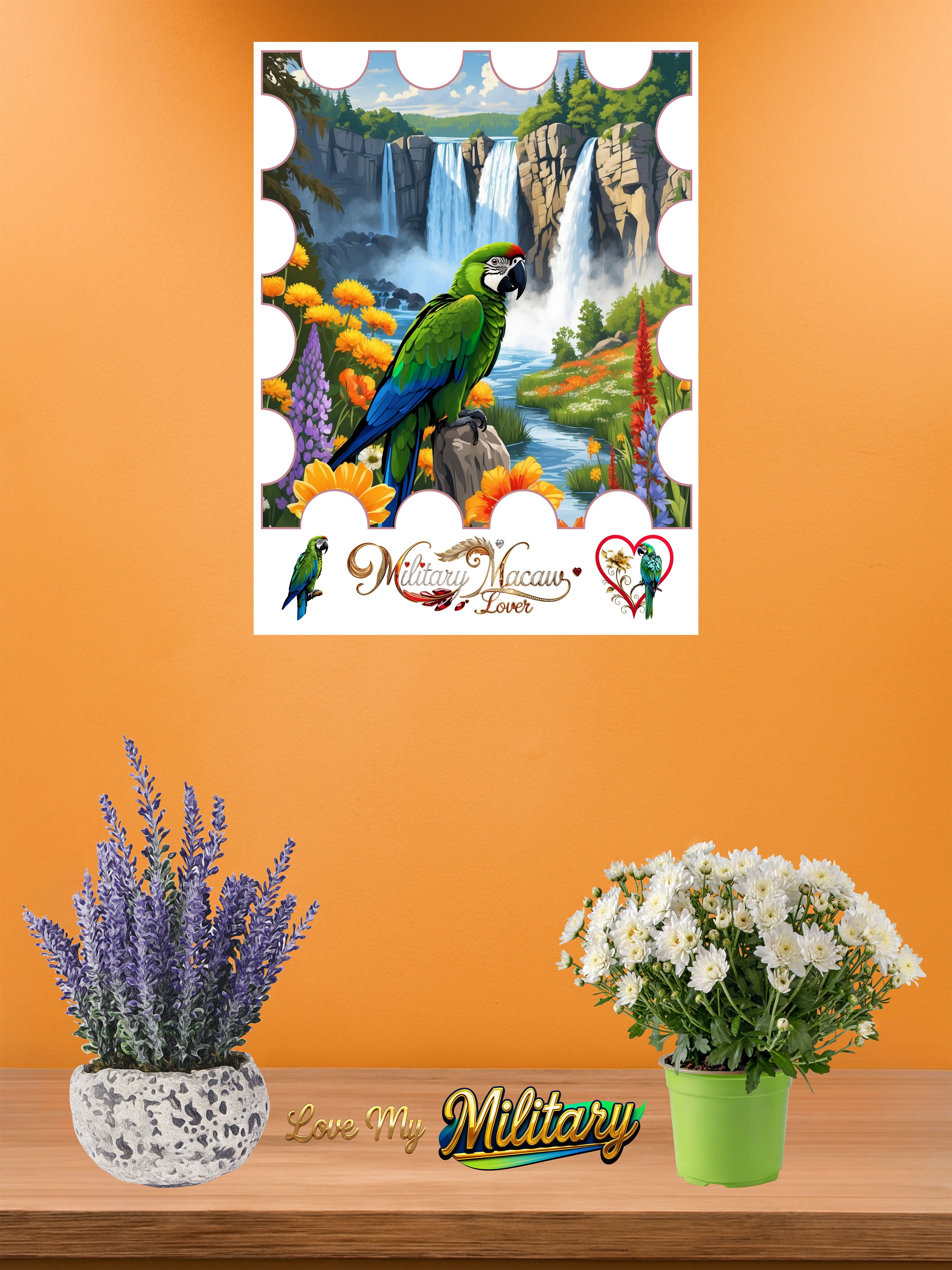 Military Macaw Lover Waterfall Wall-Hanging