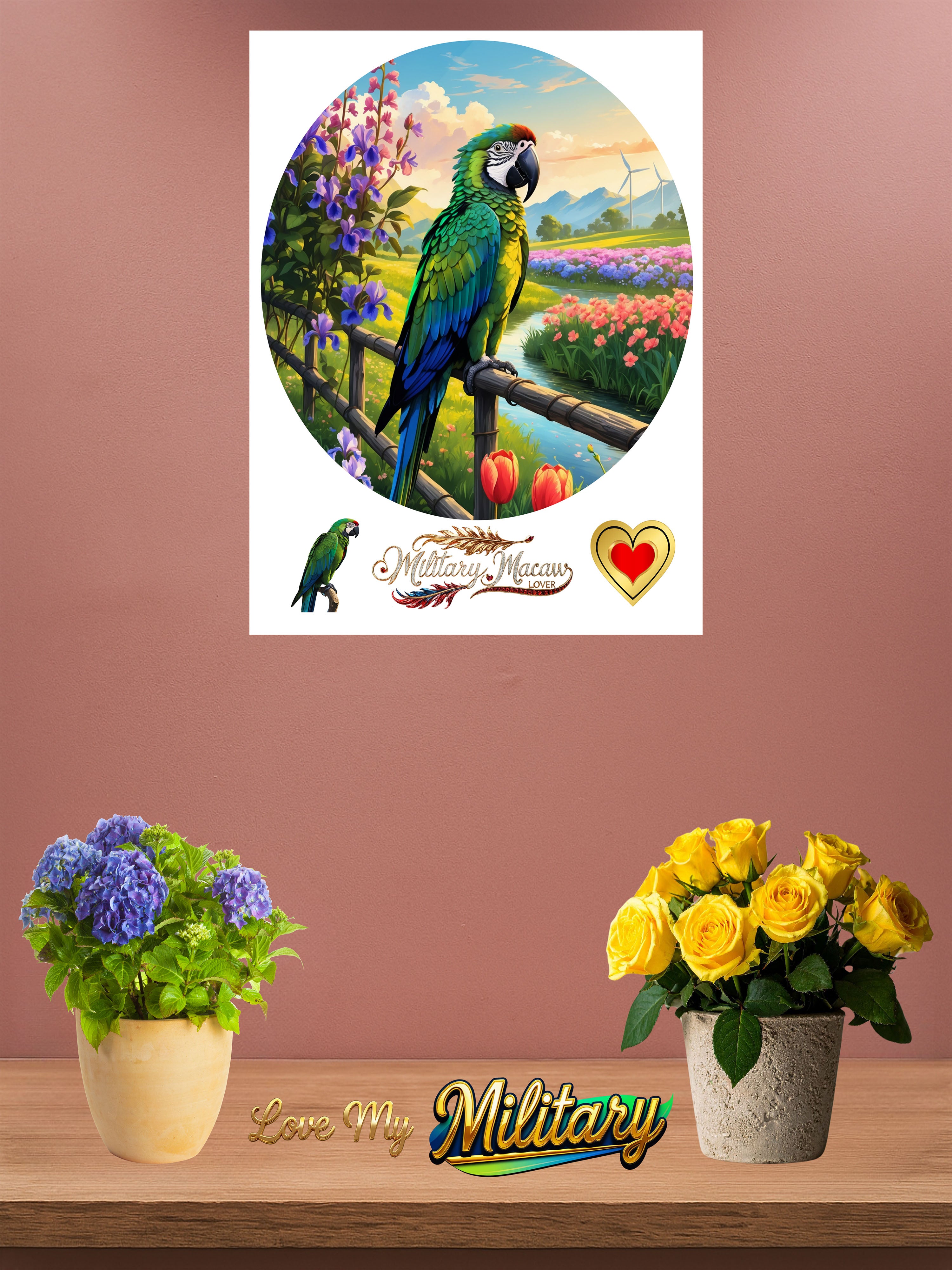 Military Macaw Lover Floral Lake Wall-Hanging