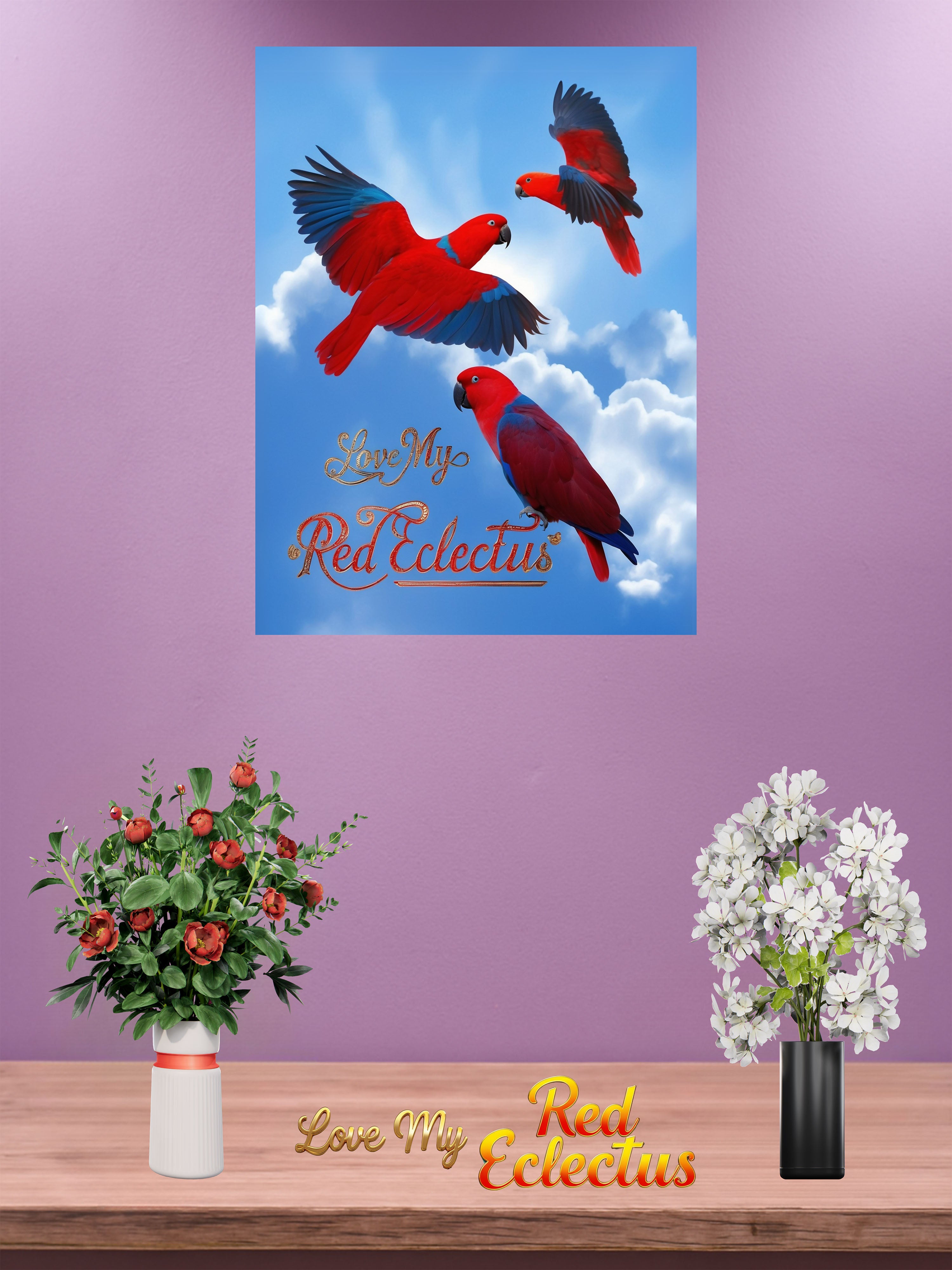 Red eclectus wall hanging