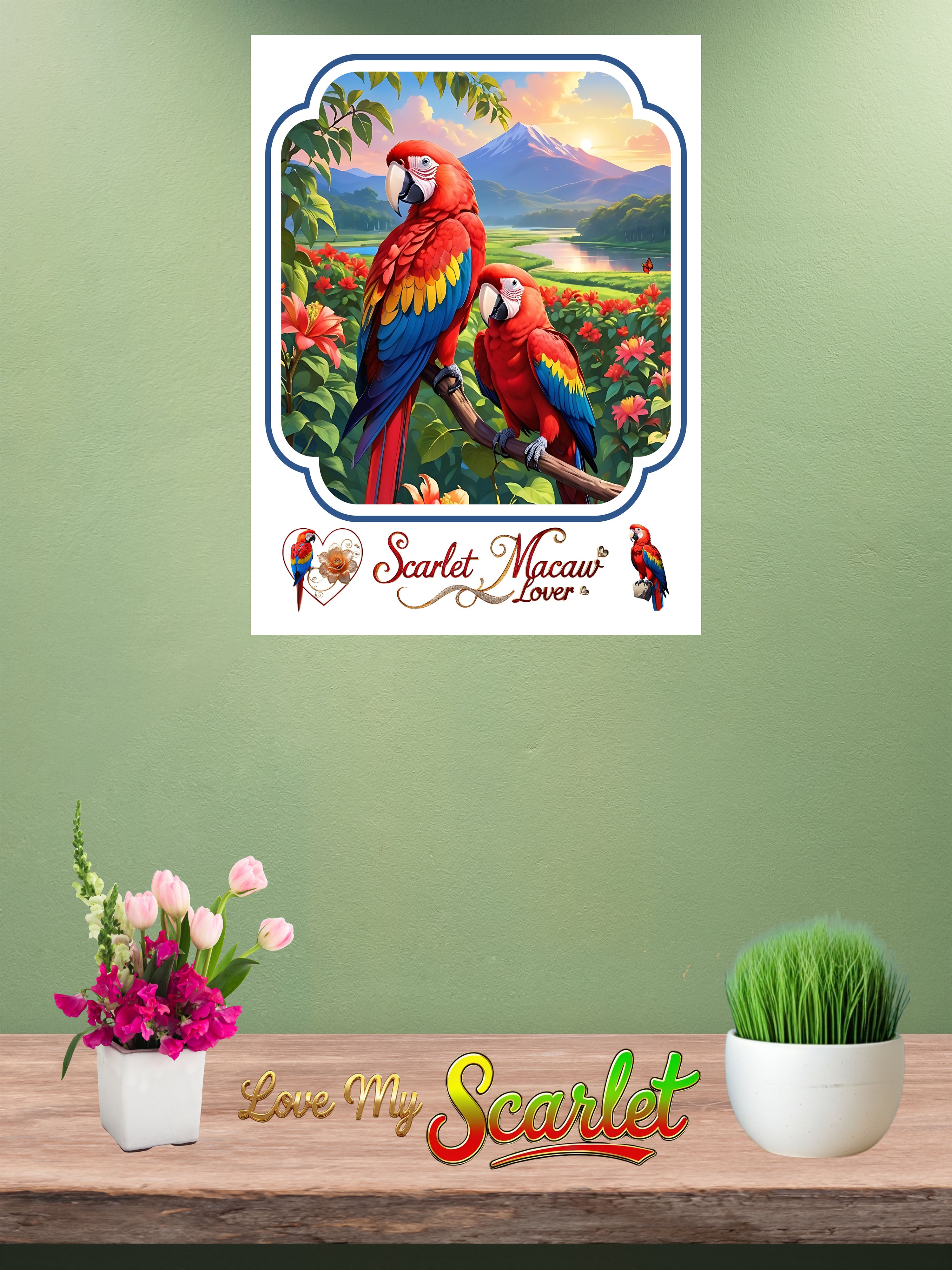 Scarlet Macaw Lover Floral Wall-Hanging