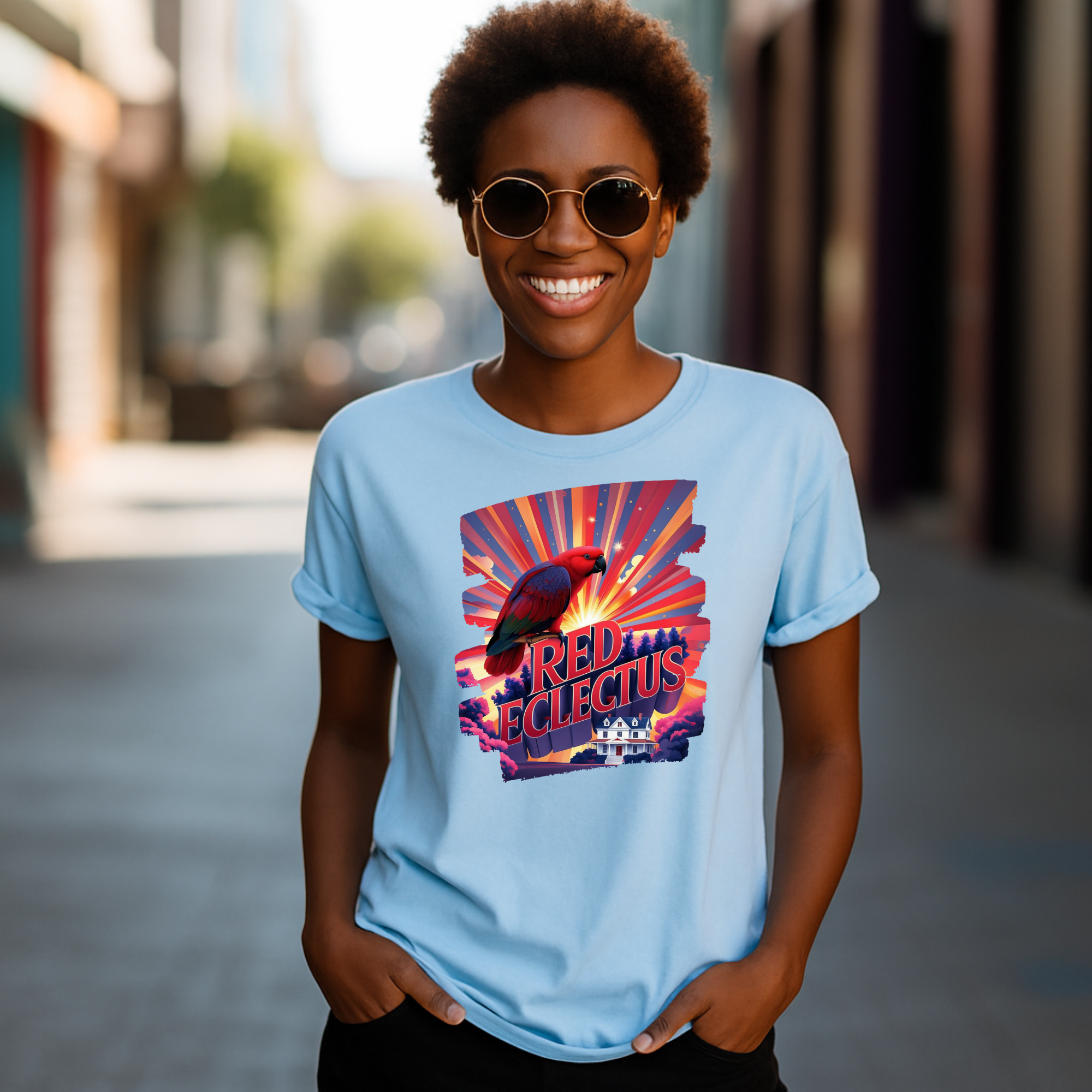 Retro Red Eclectus Rays T-Shirt