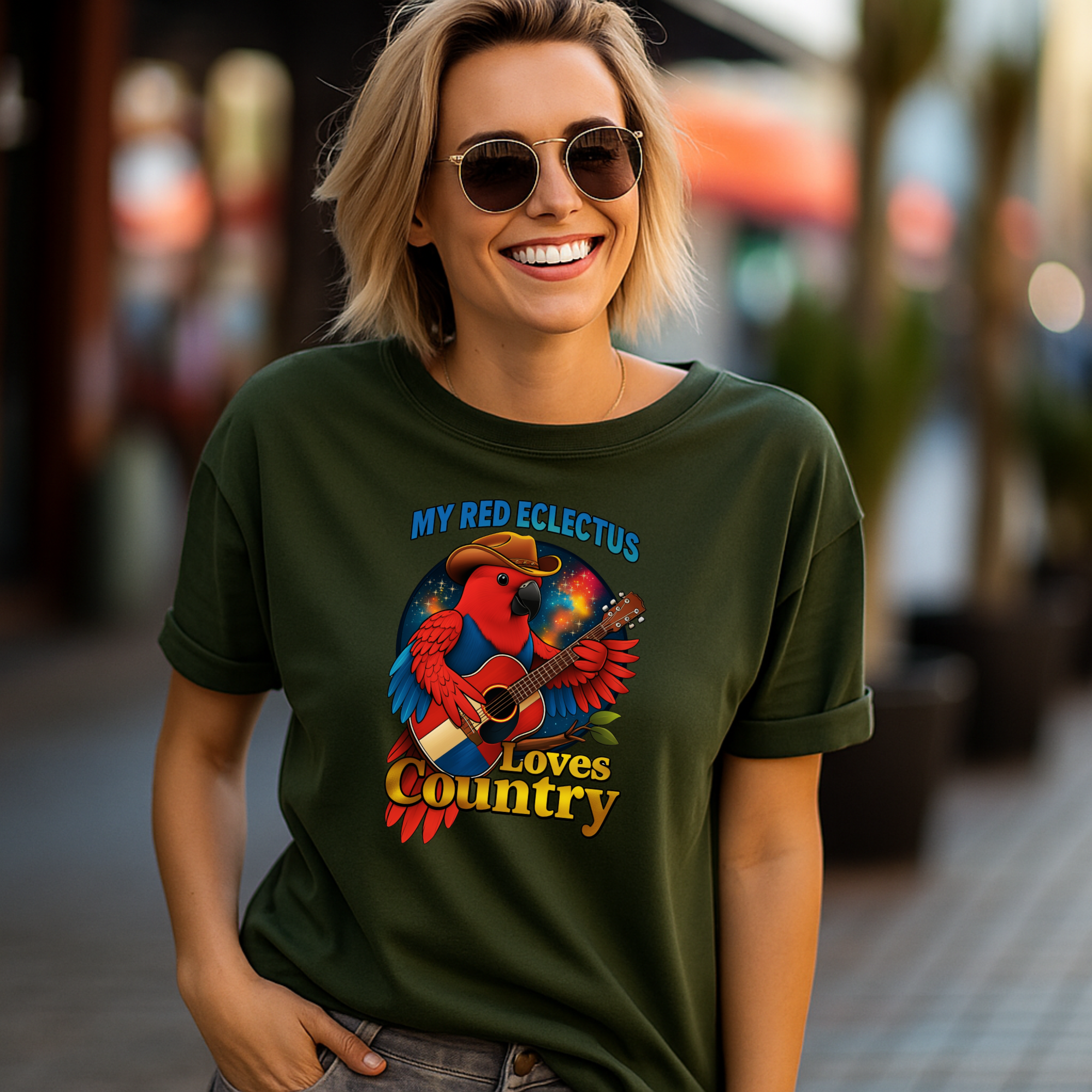 My Red Eclectus Loves Country T-Shirt